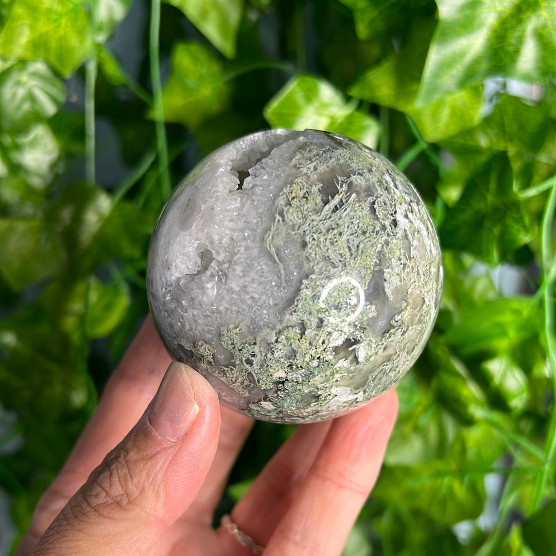 Quartz Filled Moss Agate Sphere
