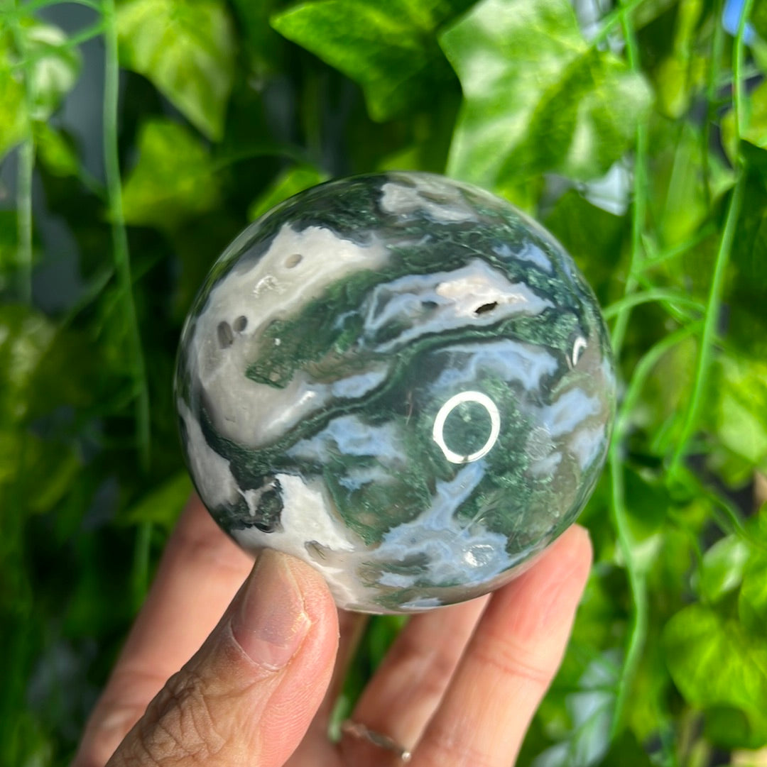 Quartz Filled Moss Agate Sphere