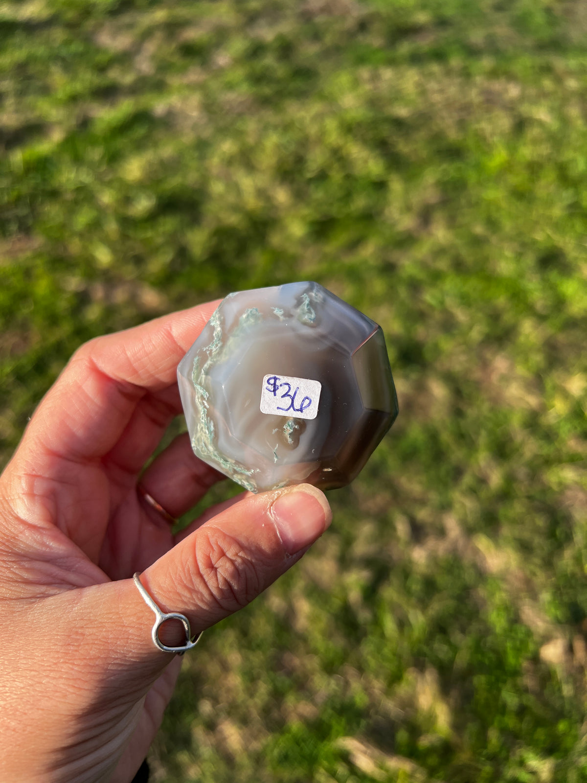 Quartz filled moss agate Pyramid