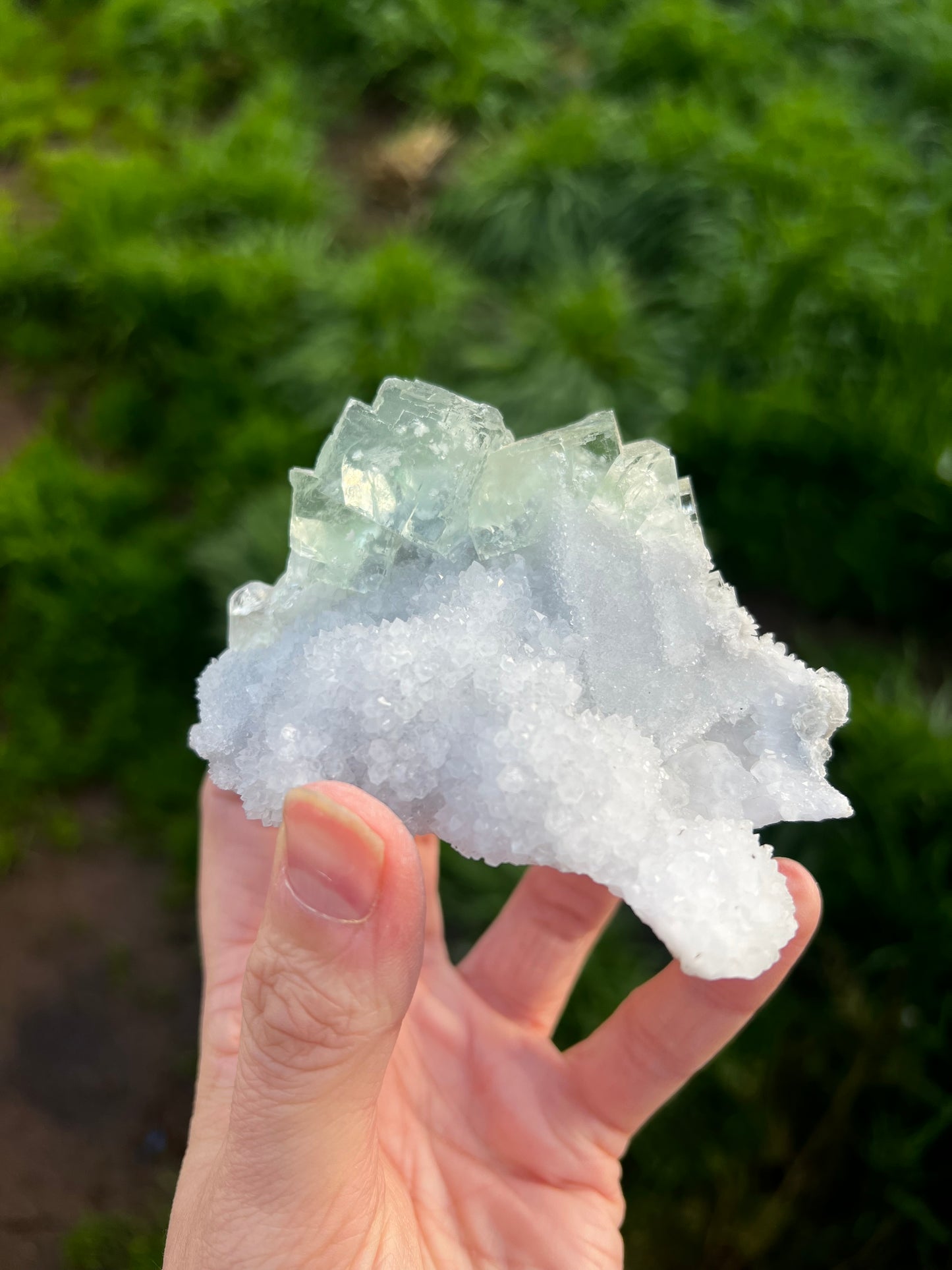 Calcite with Icy green fluorite cubes - China 52