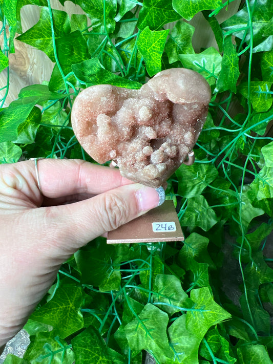 Pink Amethyst Heart on Stand (24b)