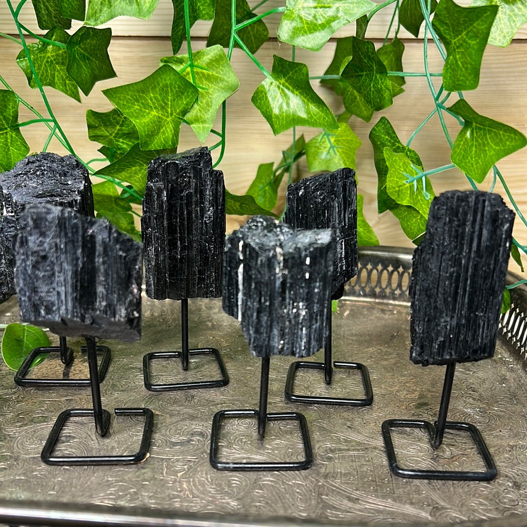 Raw Black Tourmaline on stand