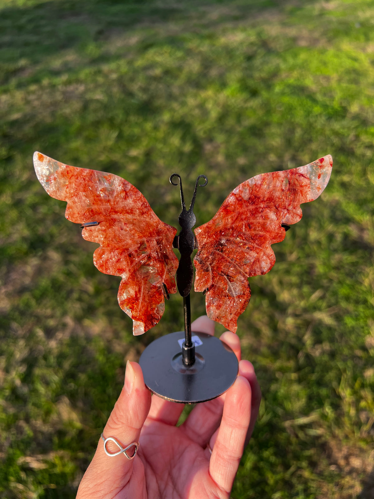 Fire Quartz Butterfly on Stand | Heat-Treated Quartz Crystal Option 47