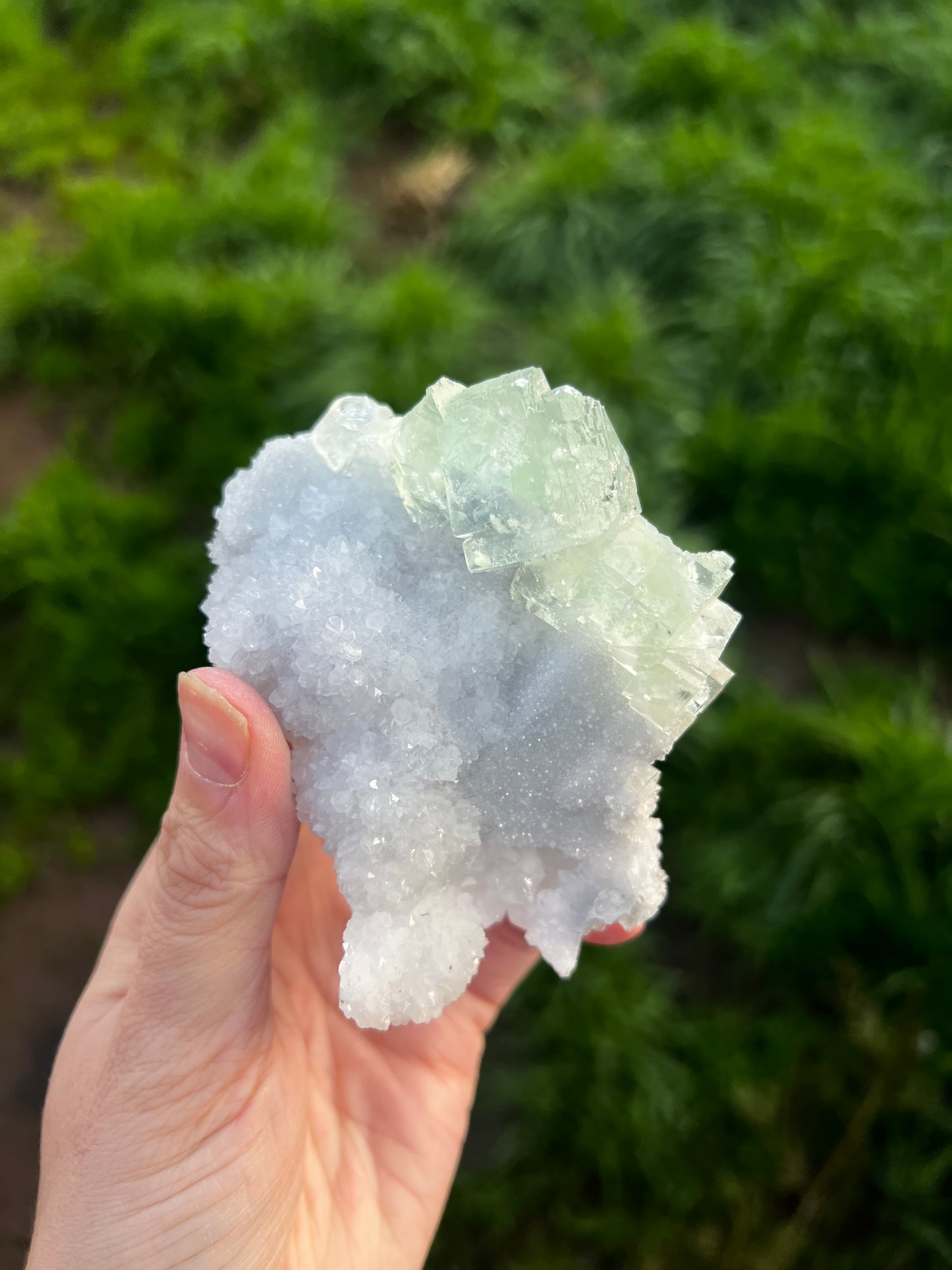 Calcite with Icy green fluorite cubes - China 52