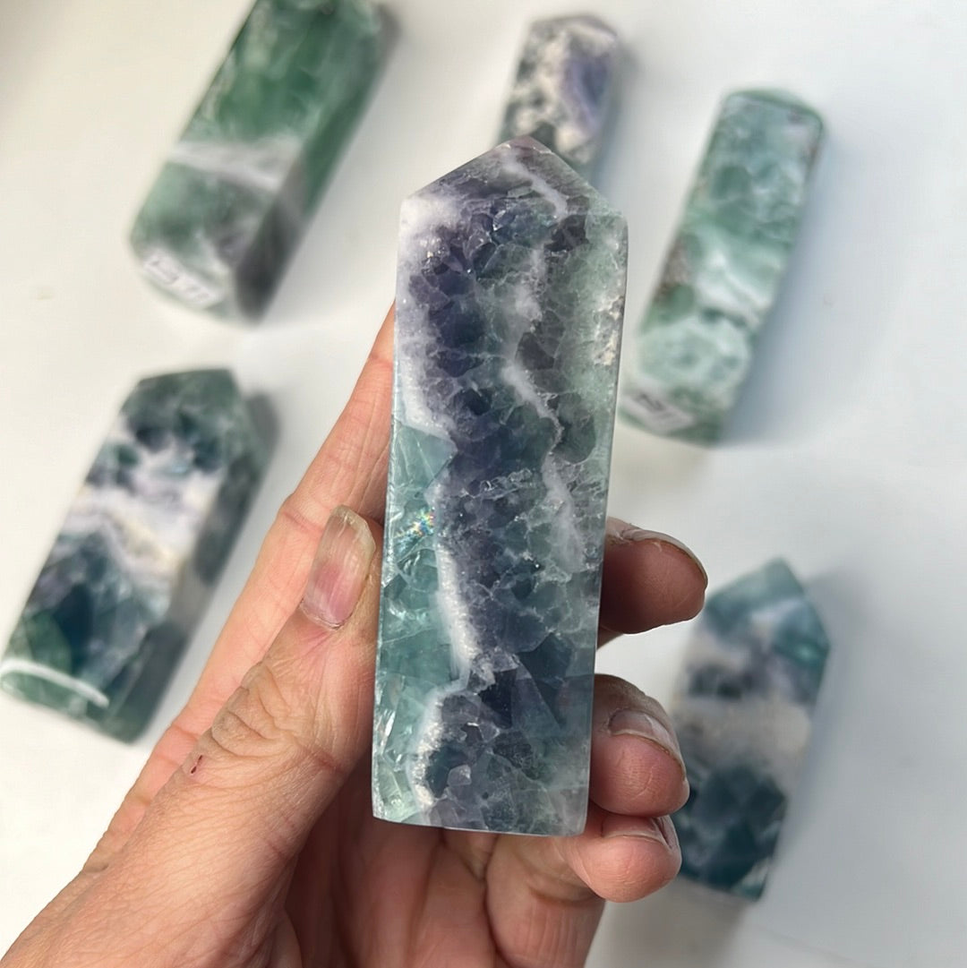 Mexican Fluorite HQ Towers (rainbow filled)