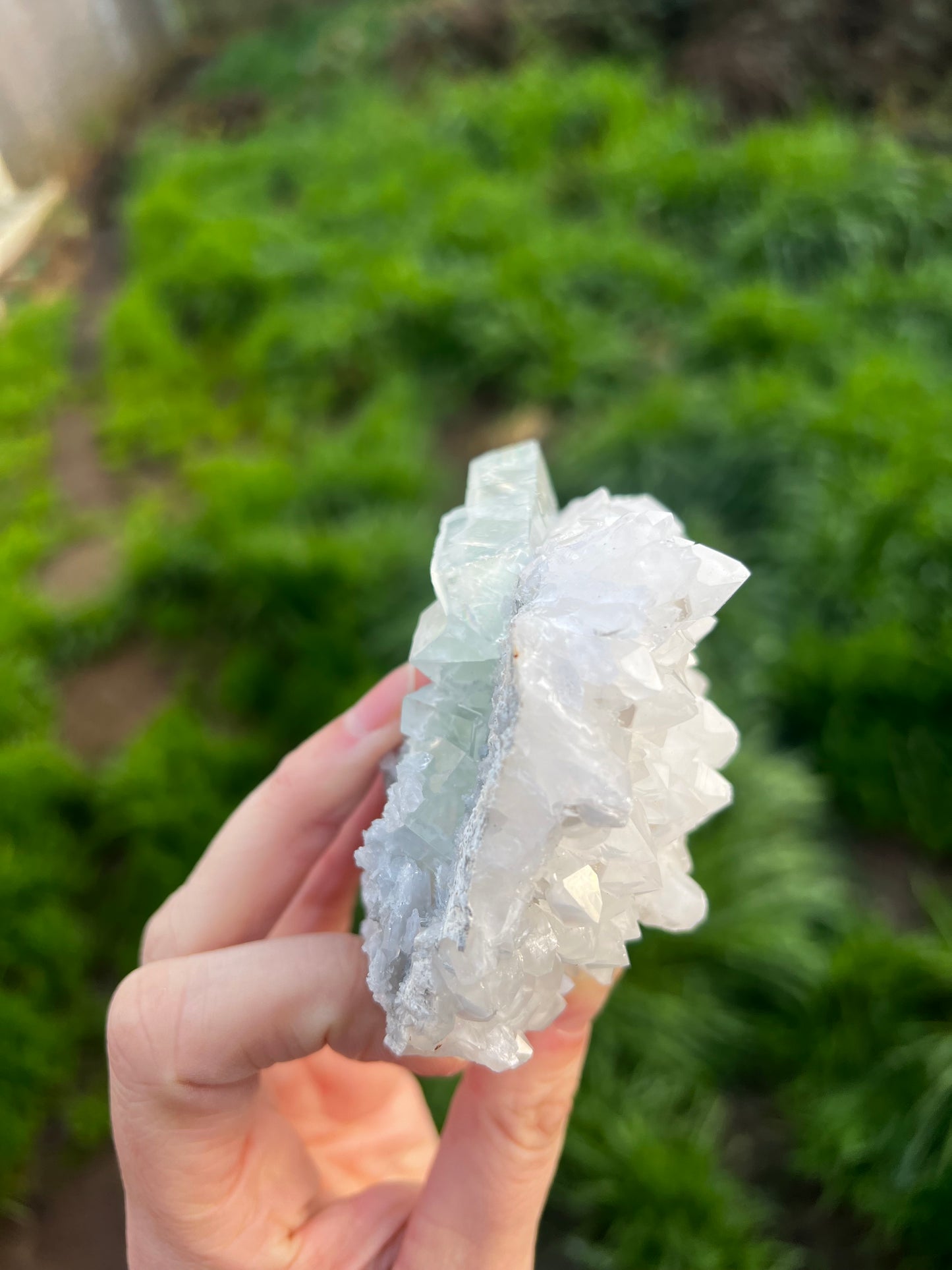 Calcite with green icy Fluorite 60
