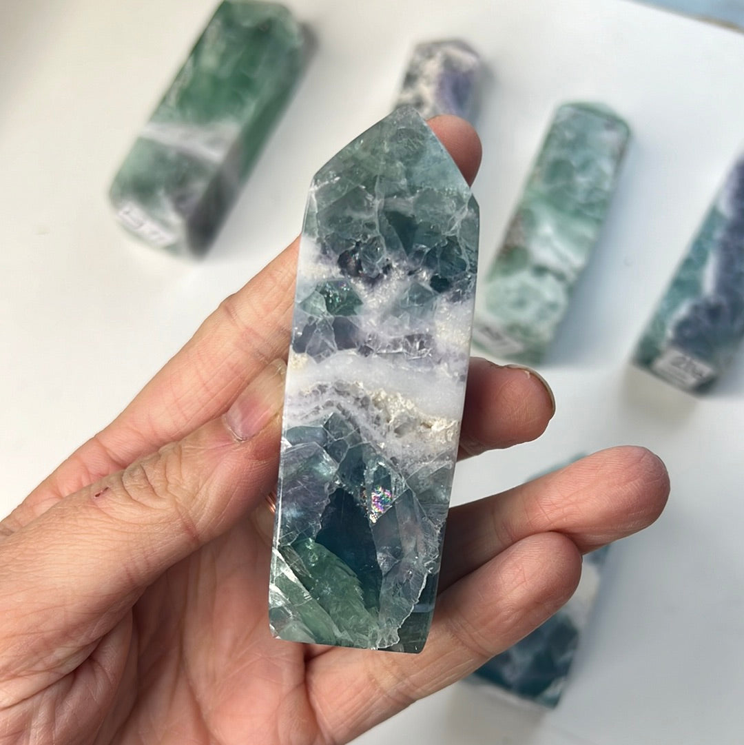 Mexican Fluorite HQ Towers (rainbow filled)