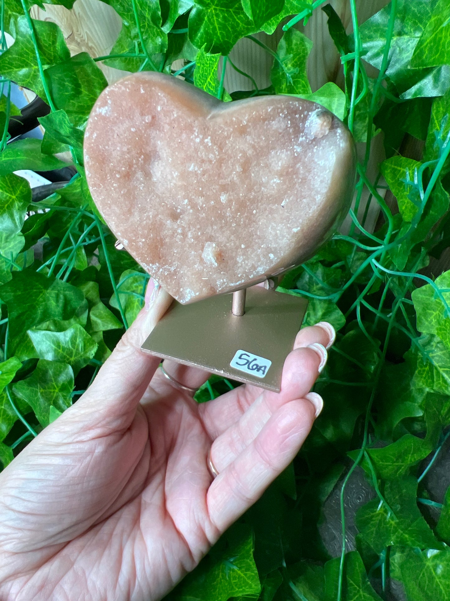 Pink Amethyst Heart on Stand (56a)