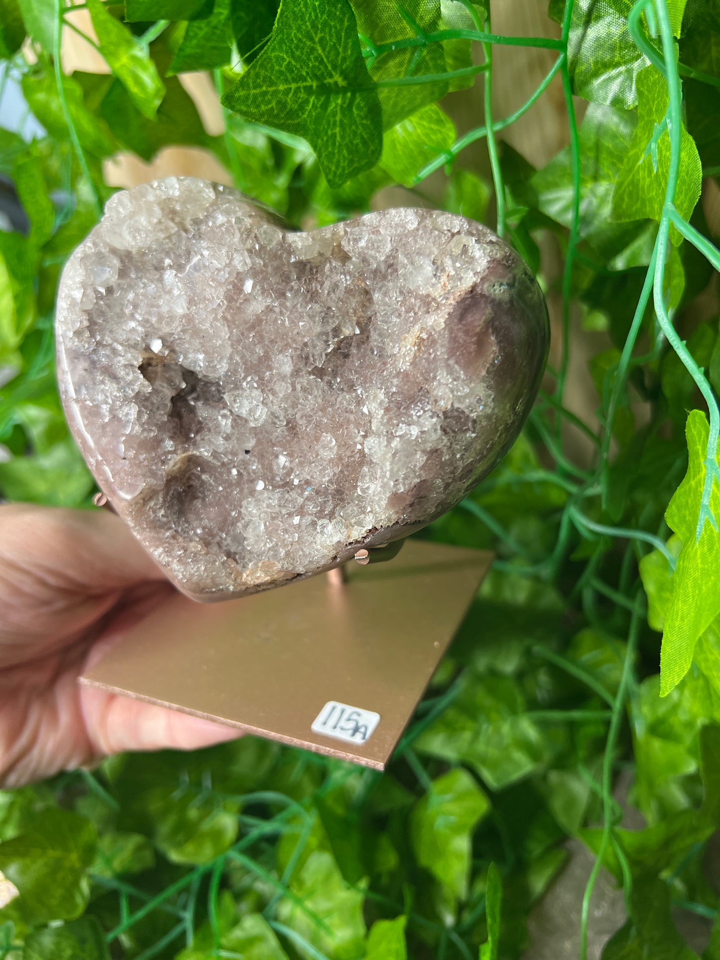Pink Amethyst Heart on stand (115)