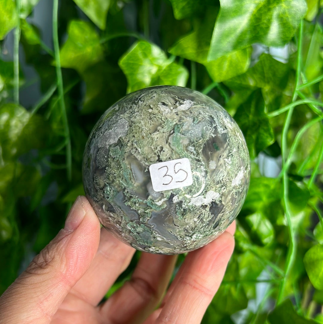 Quartz Filled Moss Agate Sphere