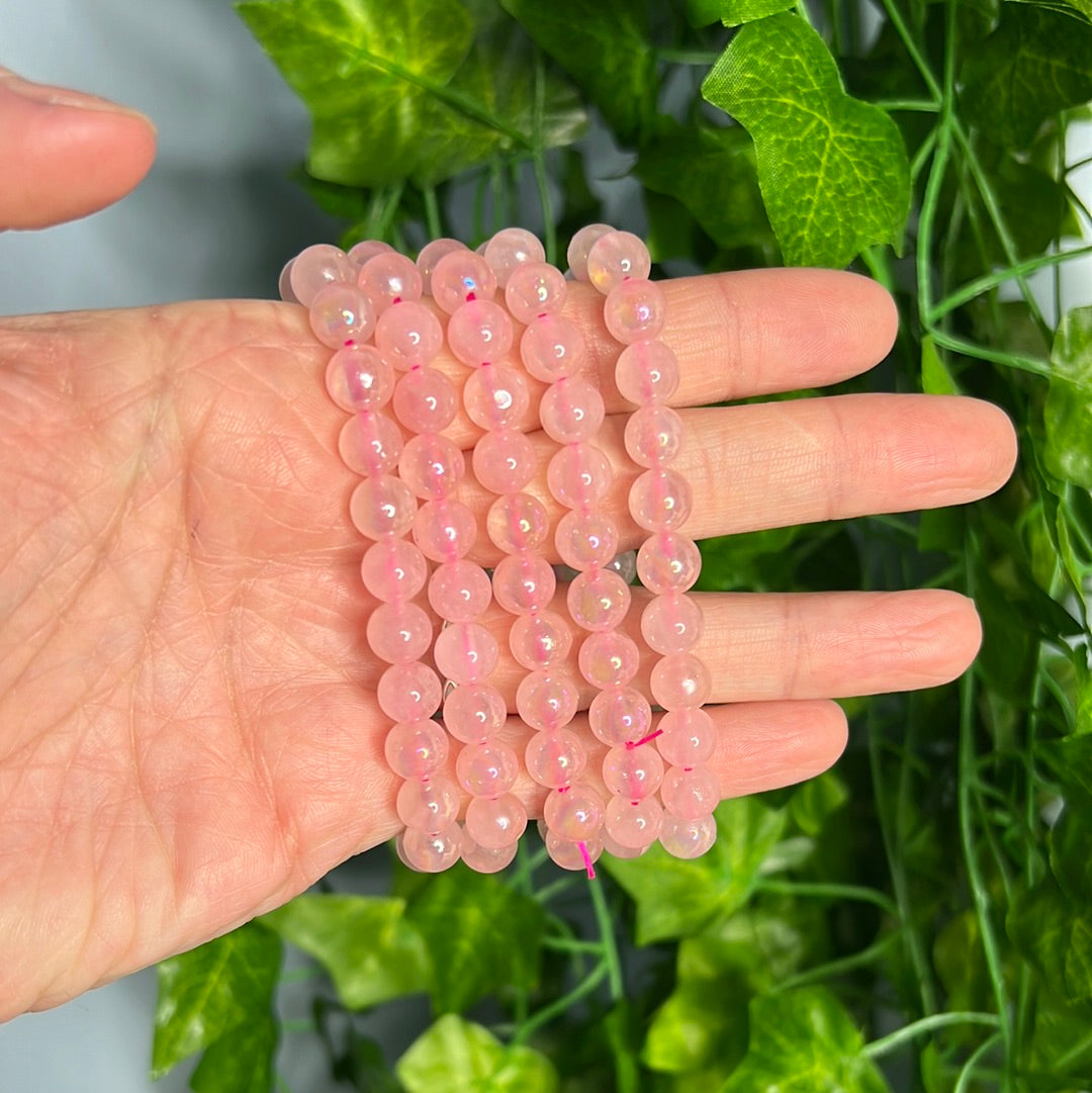Aura coated rose quartz Bracelet