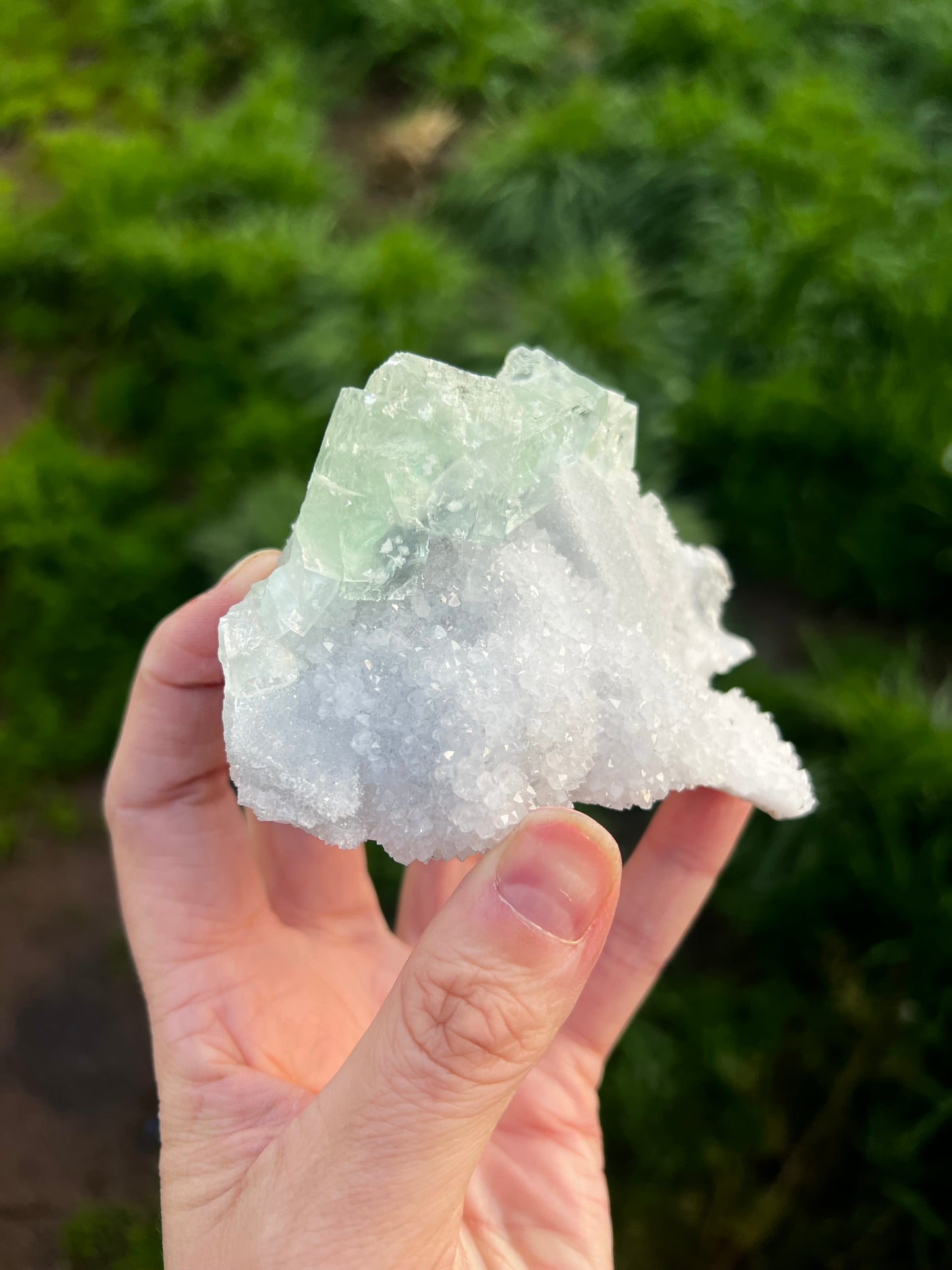 Calcite with Icy green fluorite cubes - China 52