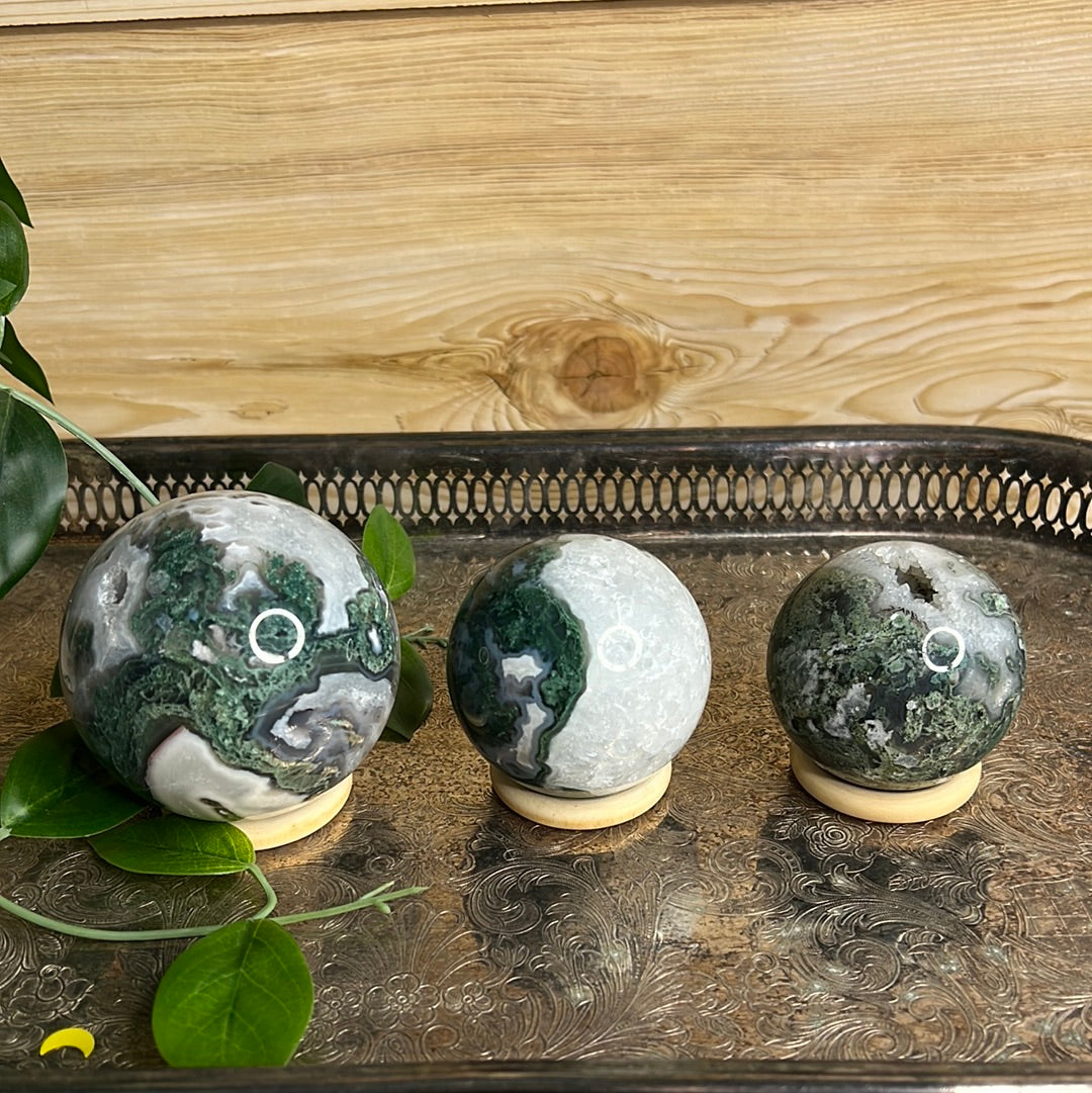 Quartz Filled Moss Agate Sphere