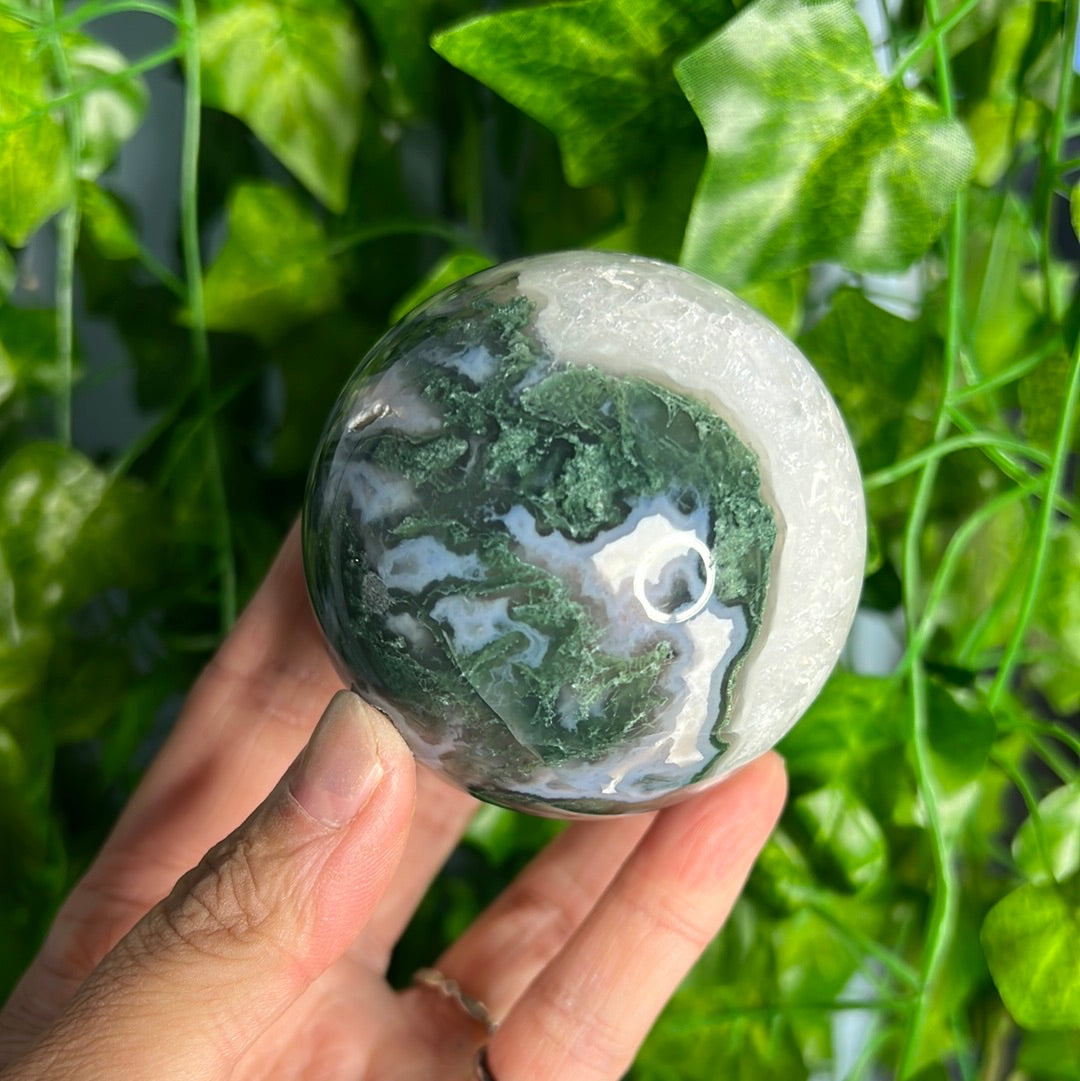Quartz Filled Moss Agate Sphere