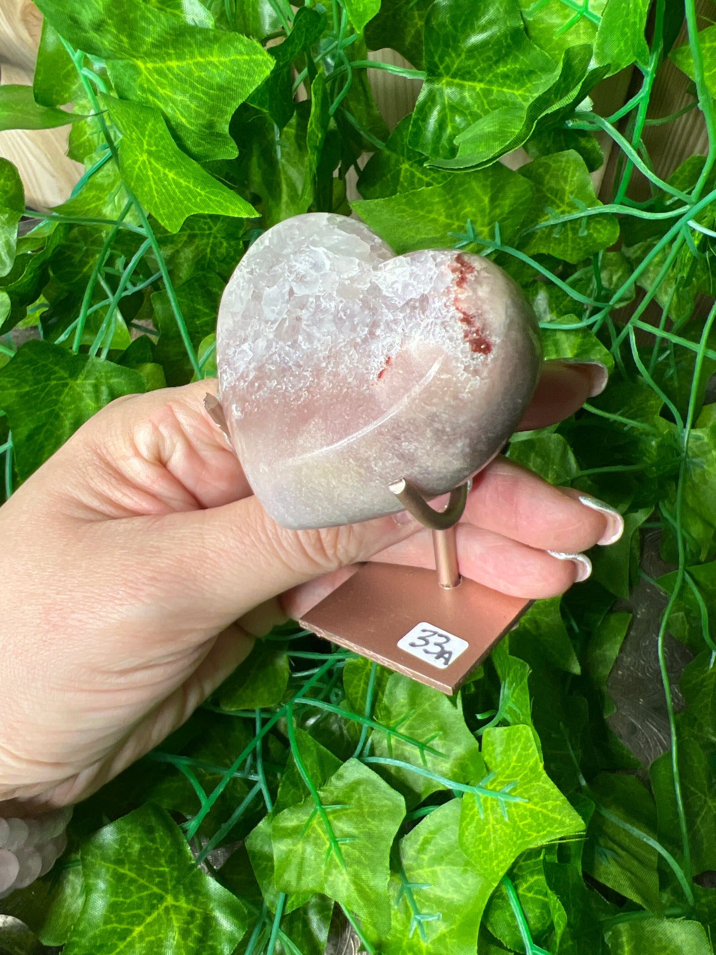 Pink Amethyst Heart on Stand (33A)