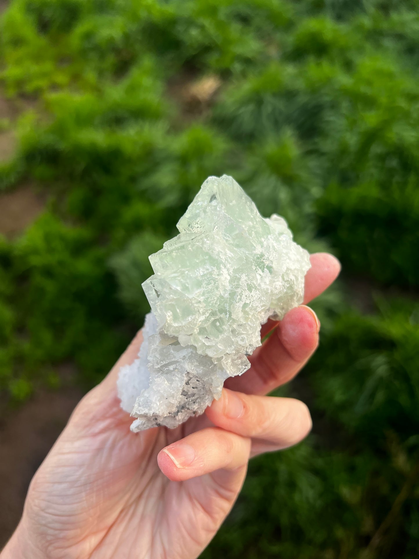 Calcite with Icy green fluorite cubes - China 52