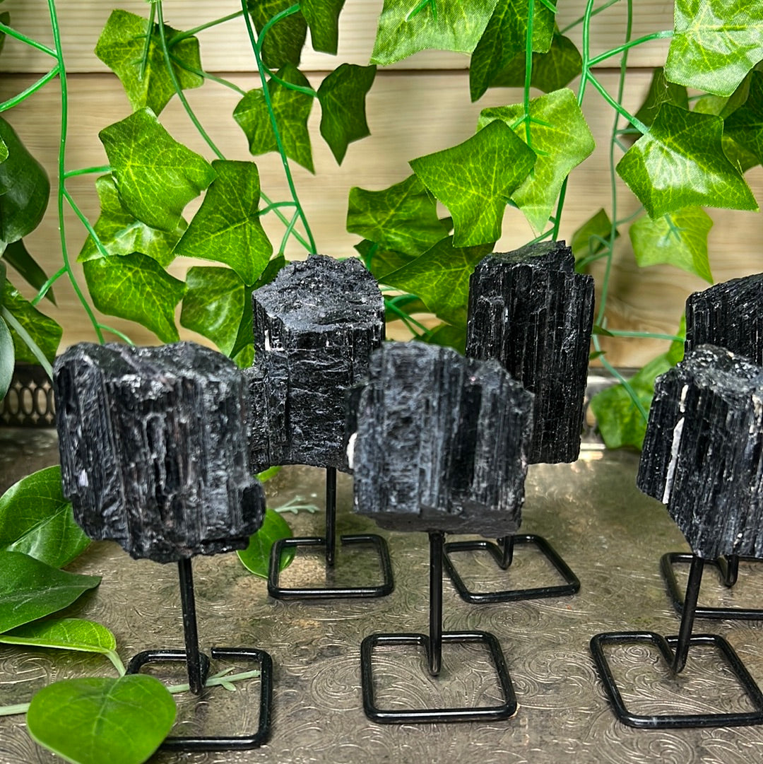 Raw Black Tourmaline on stand