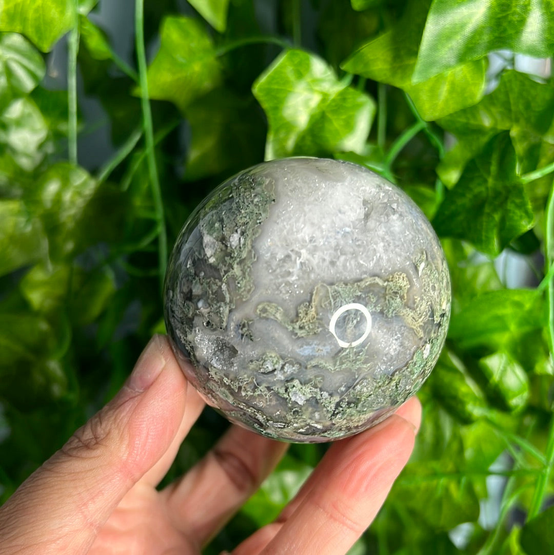 Quartz Filled Moss Agate Sphere