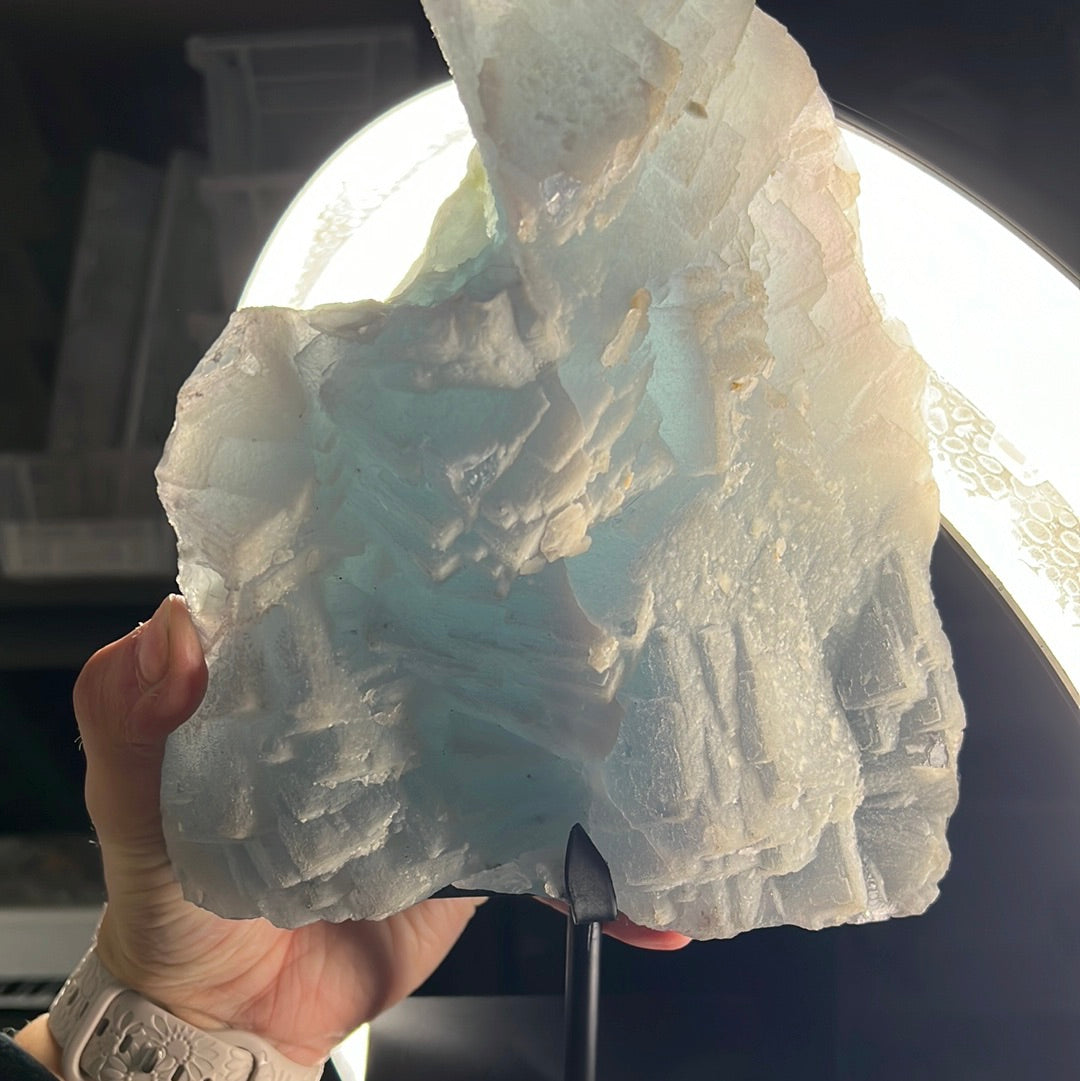 XL Sugar Fluorite Specimen on Stand.