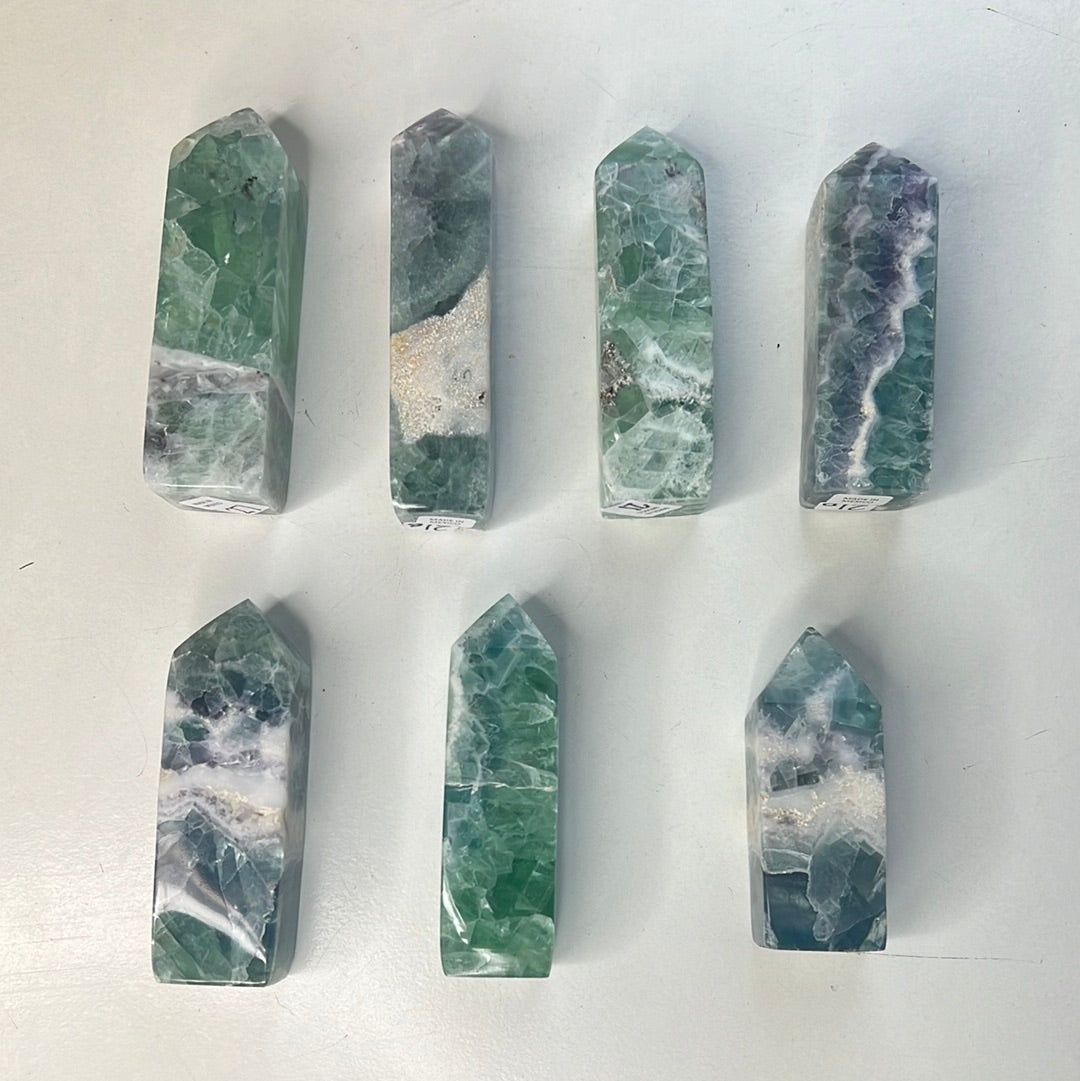 Mexican Fluorite HQ Towers (rainbow filled)