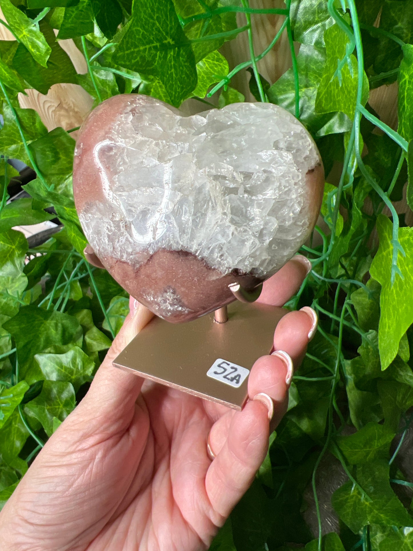 Pink Amethyst Heart on Stand (52A)