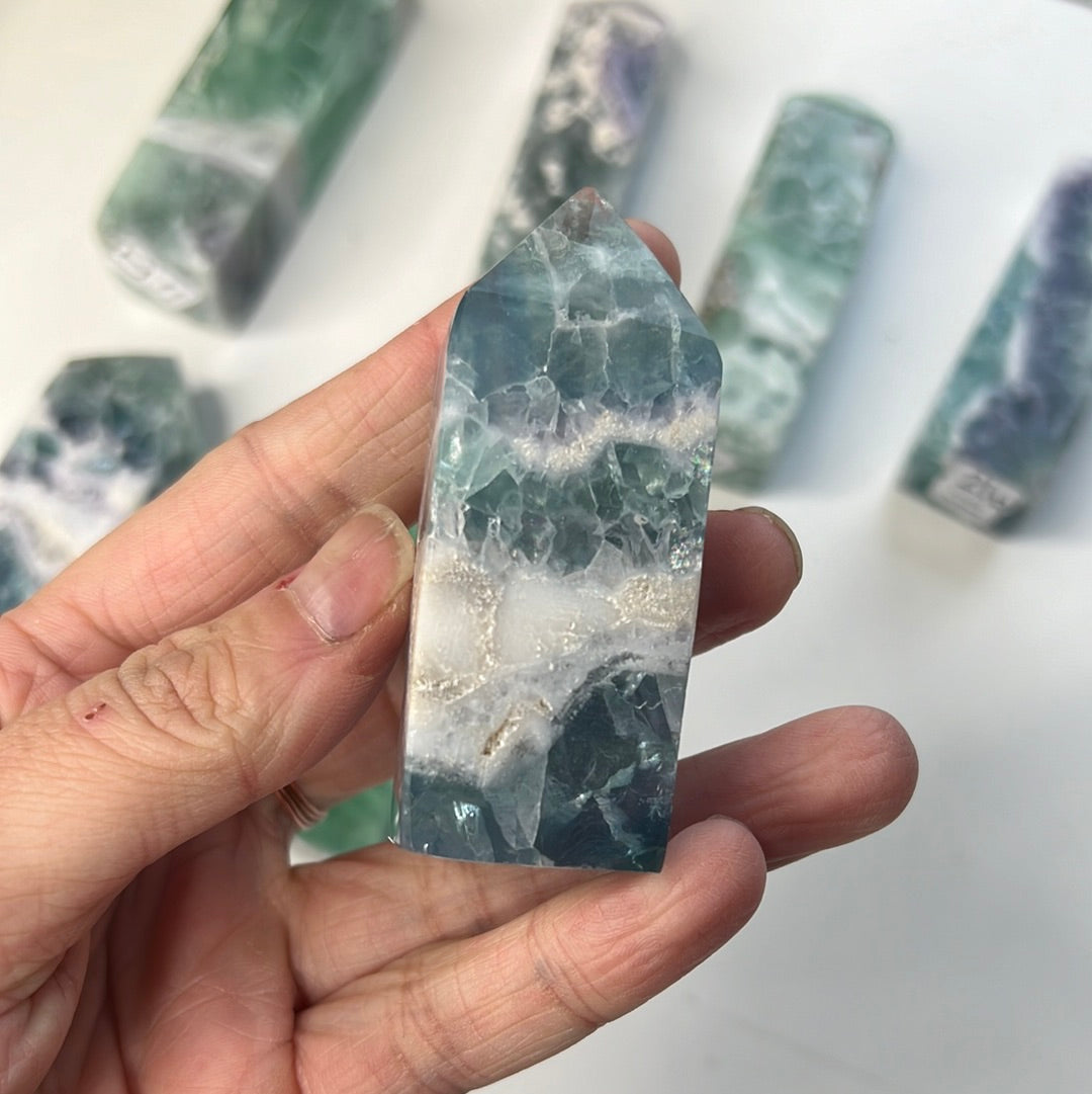 Mexican Fluorite HQ Towers (rainbow filled)