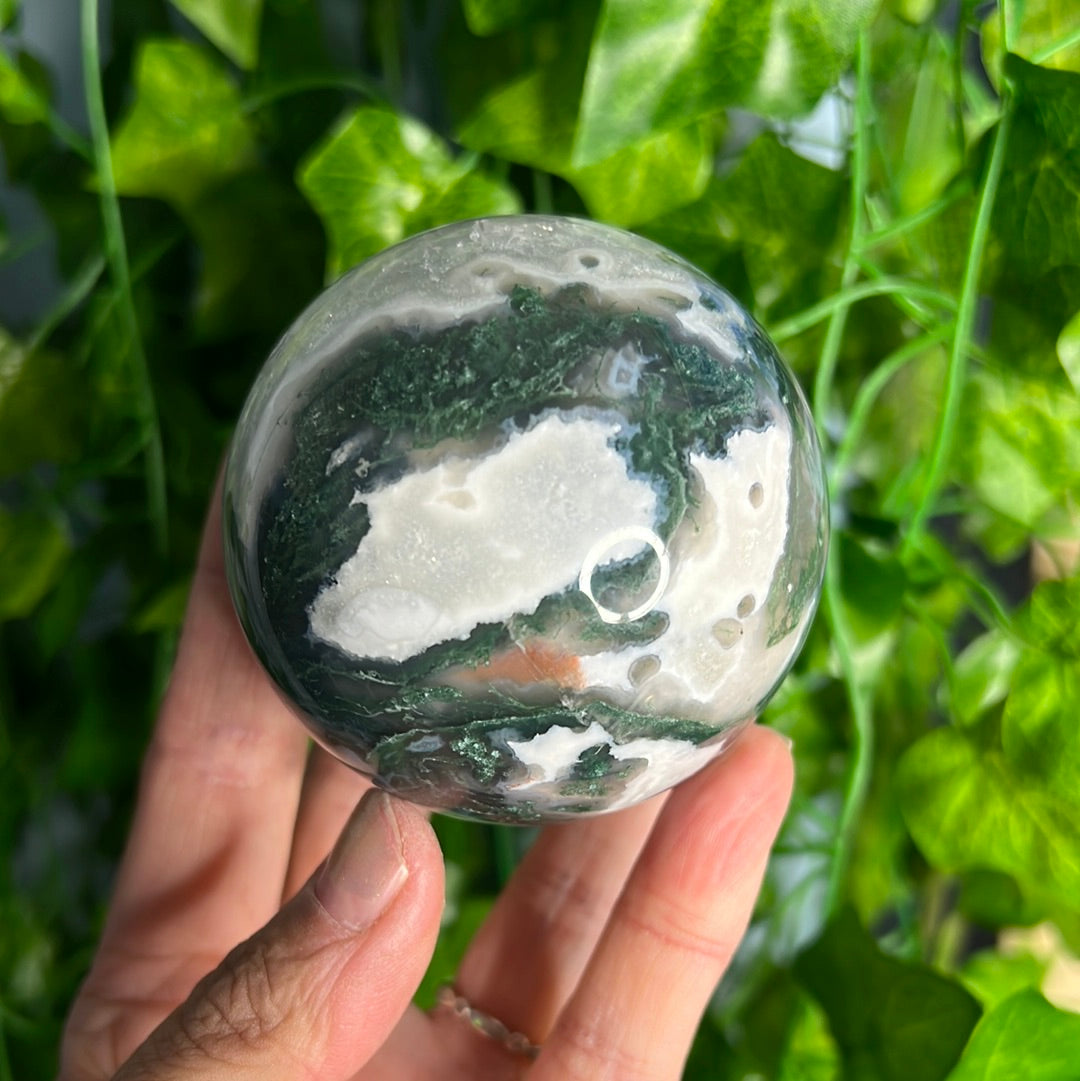 Quartz Filled Moss Agate Sphere