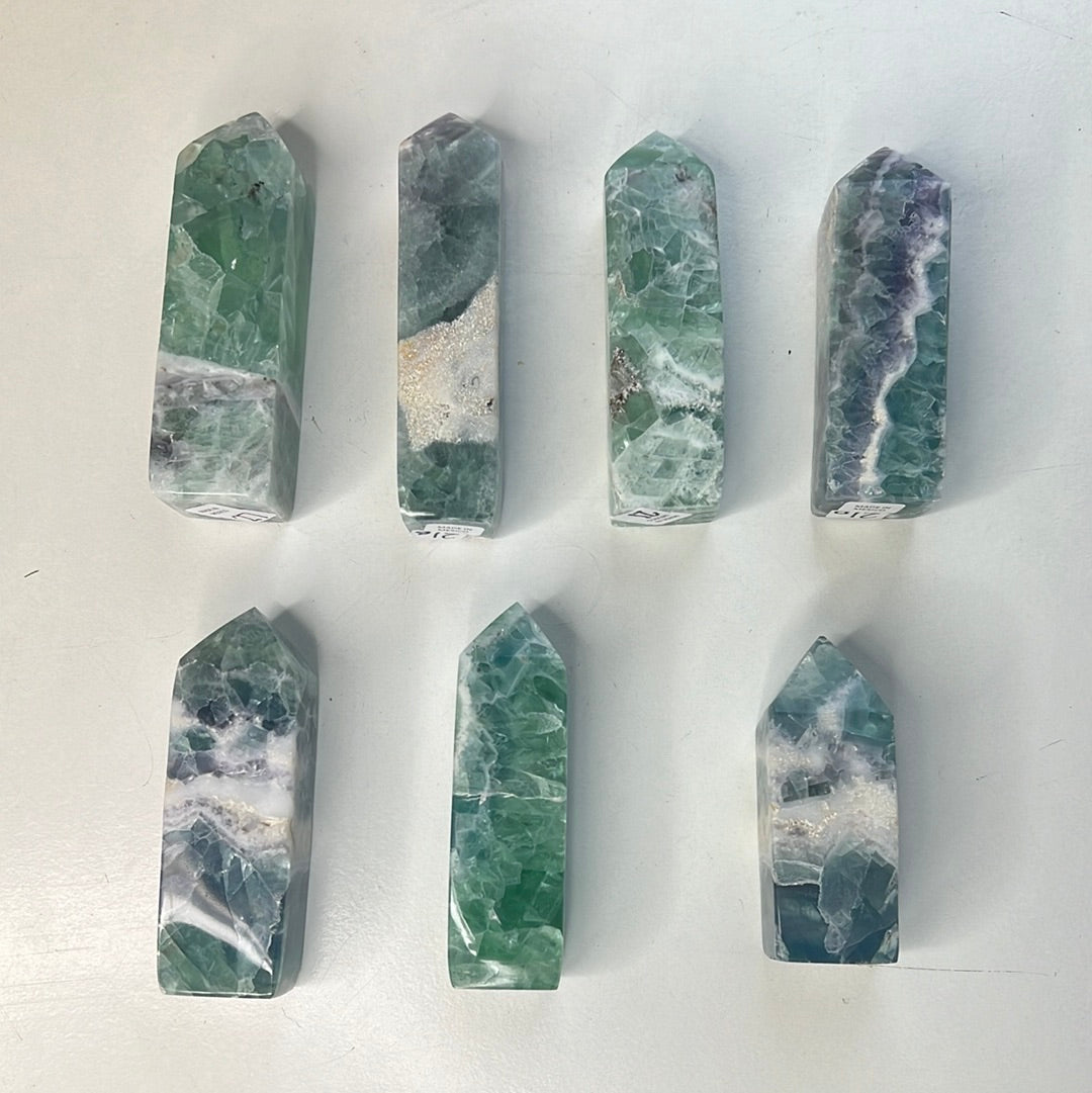 Mexican Fluorite HQ Towers (rainbow filled)