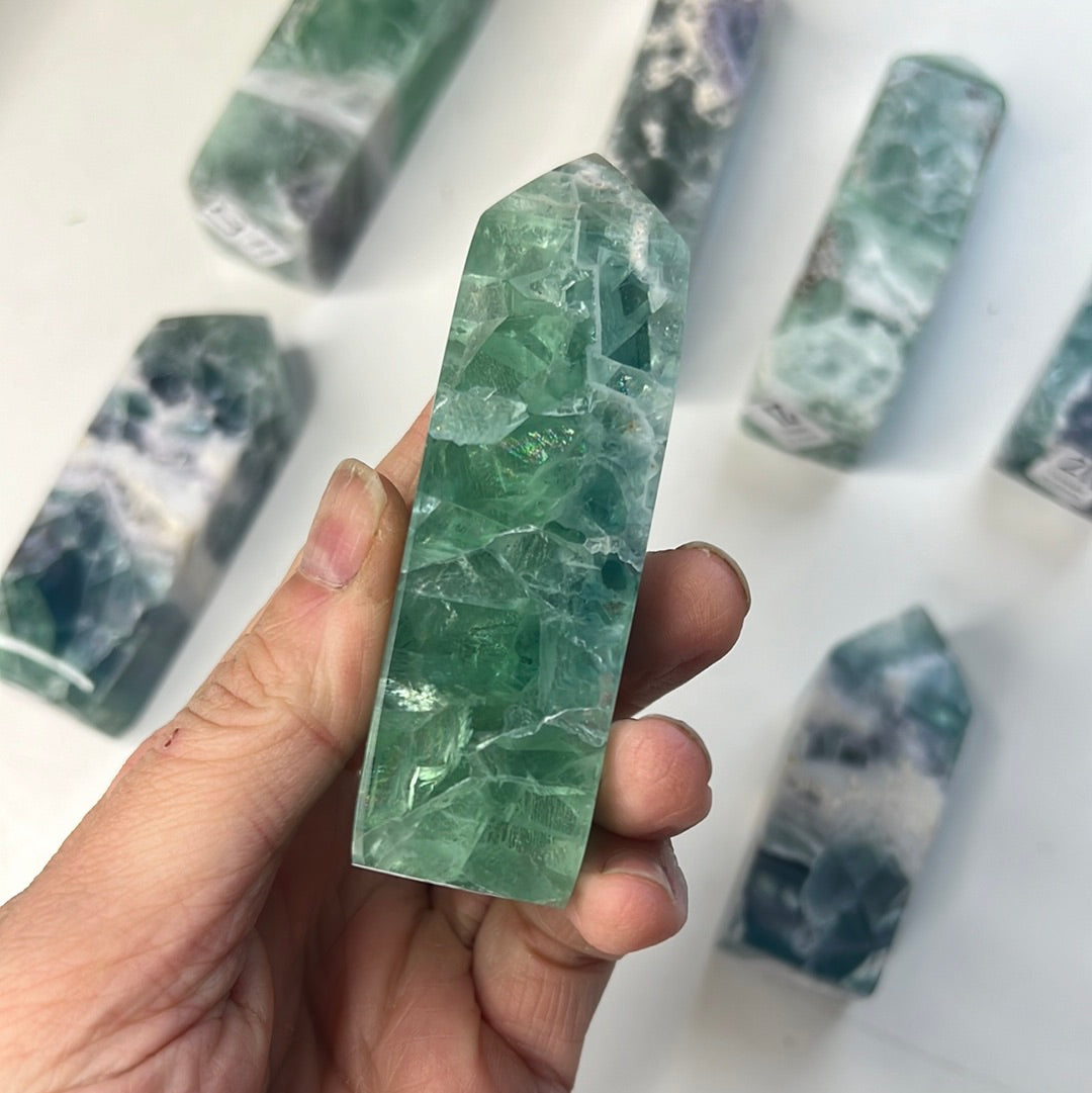 Mexican Fluorite HQ Towers (rainbow filled)