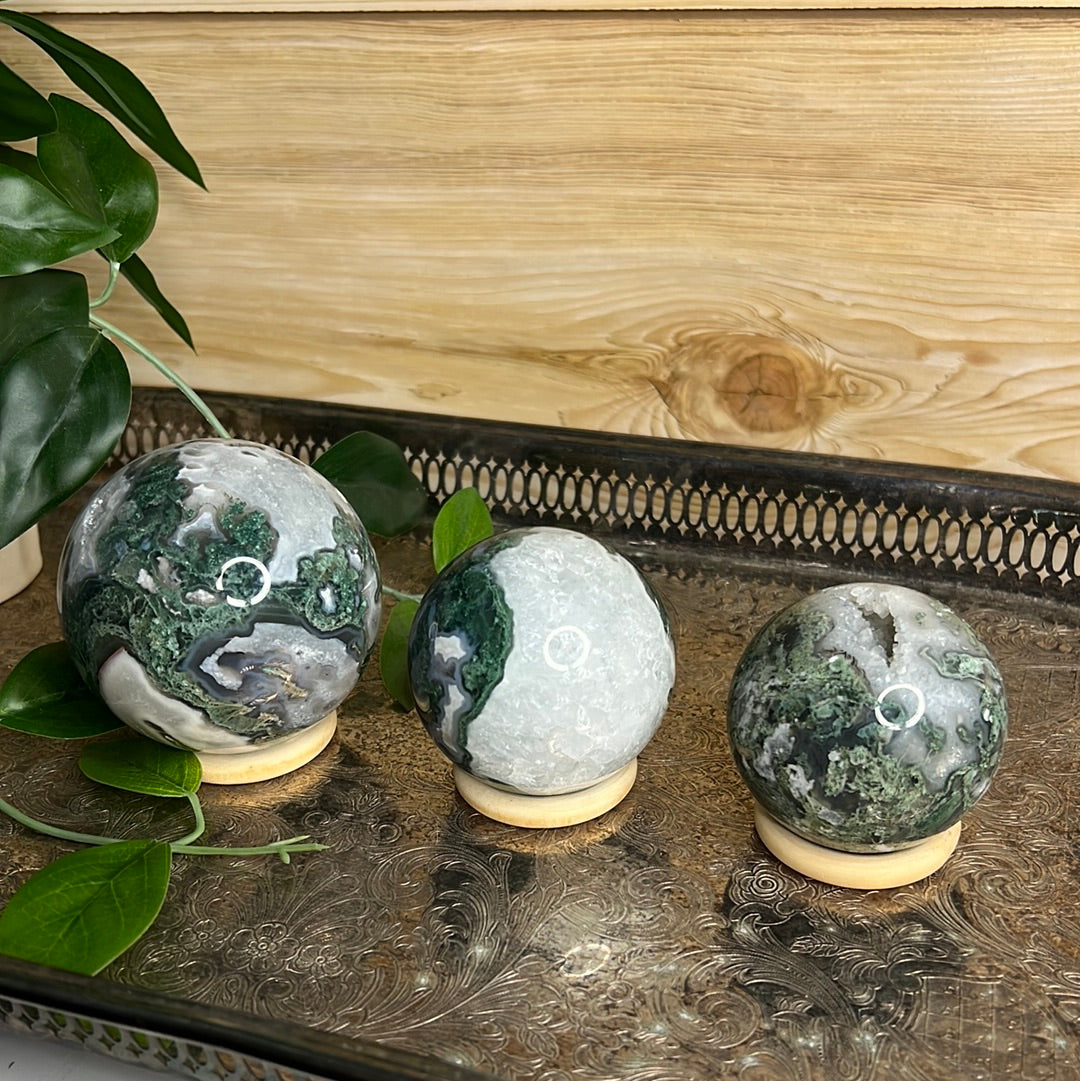 Quartz Filled Moss Agate Sphere
