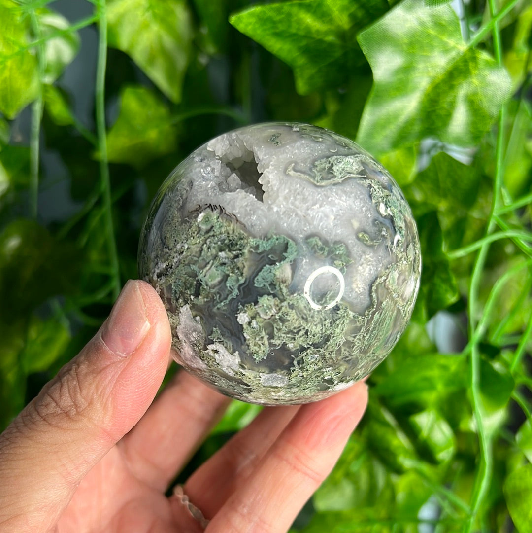 Quartz Filled Moss Agate Sphere