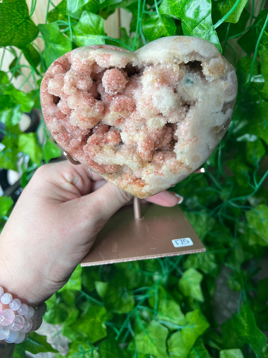 Gorgeous Druzy large Pink Amethyst heart on stand (175)