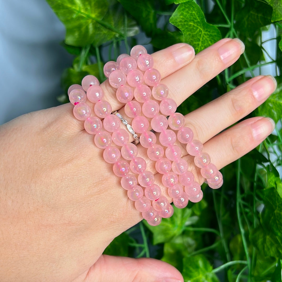 Aura coated rose quartz Bracelet