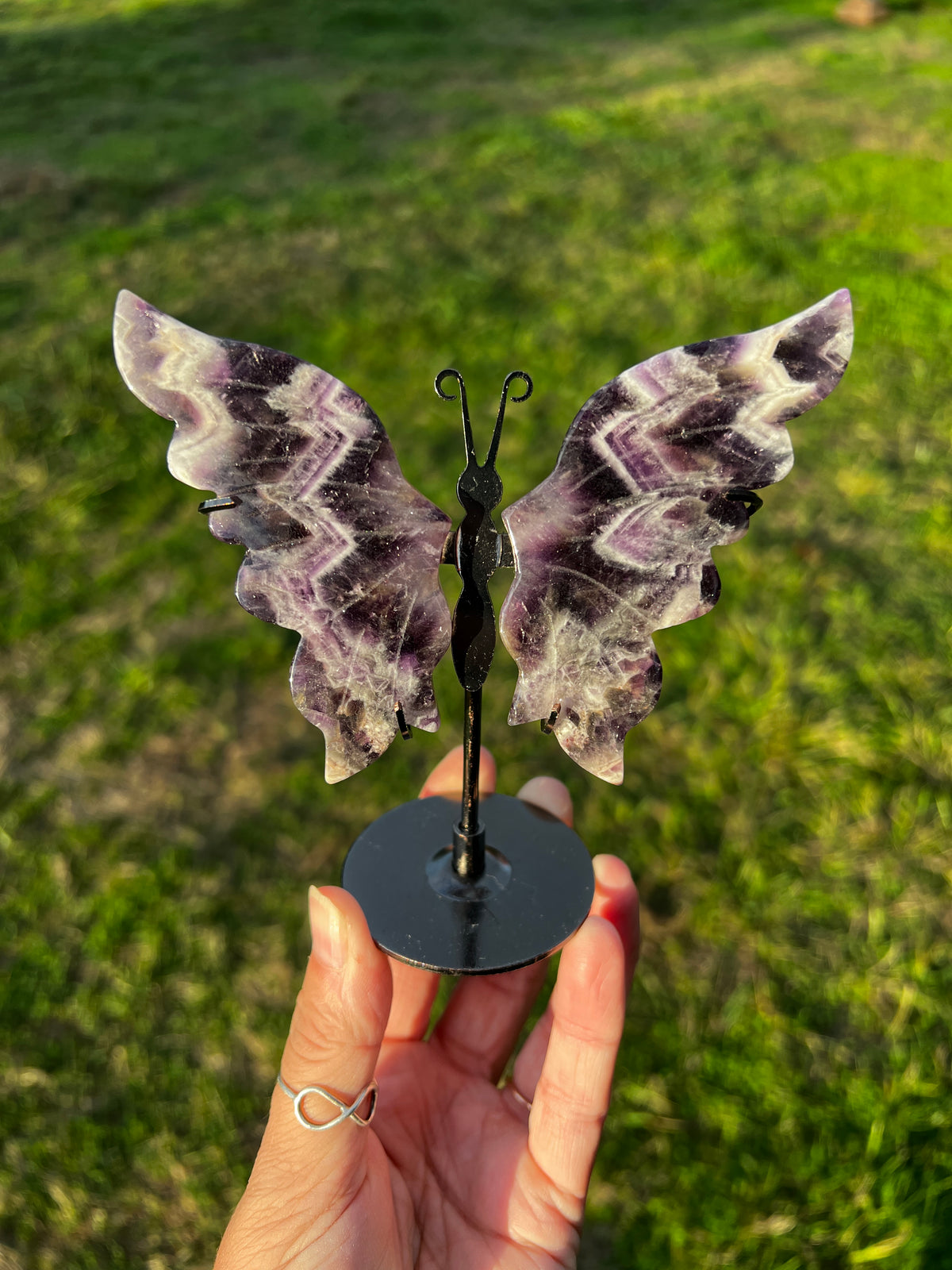 Chevron Amethyst Wings on Stand | Dream Amethyst Crystal Décor Option 140