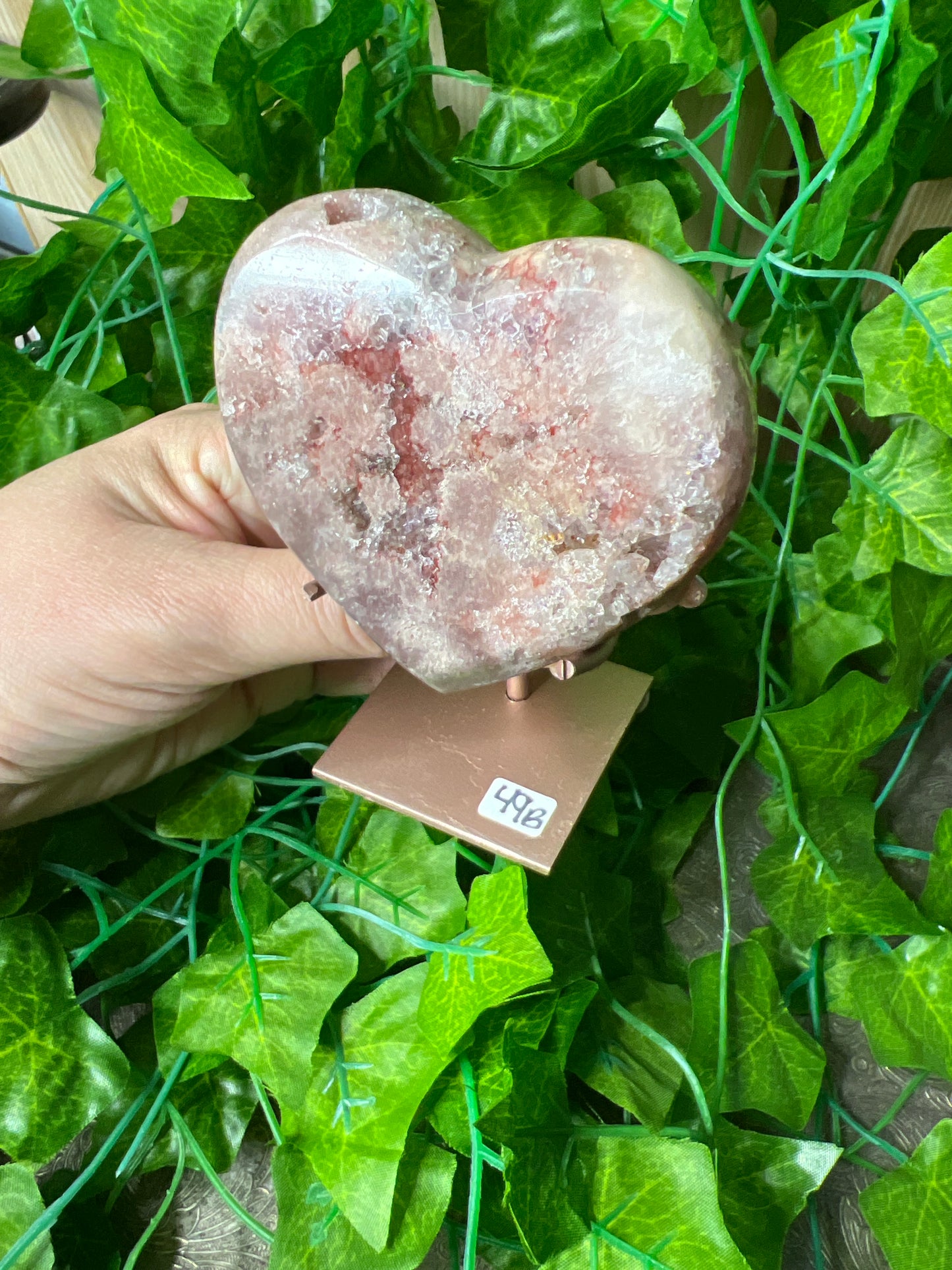 Pink Amethyst Heart on Stand (49B)