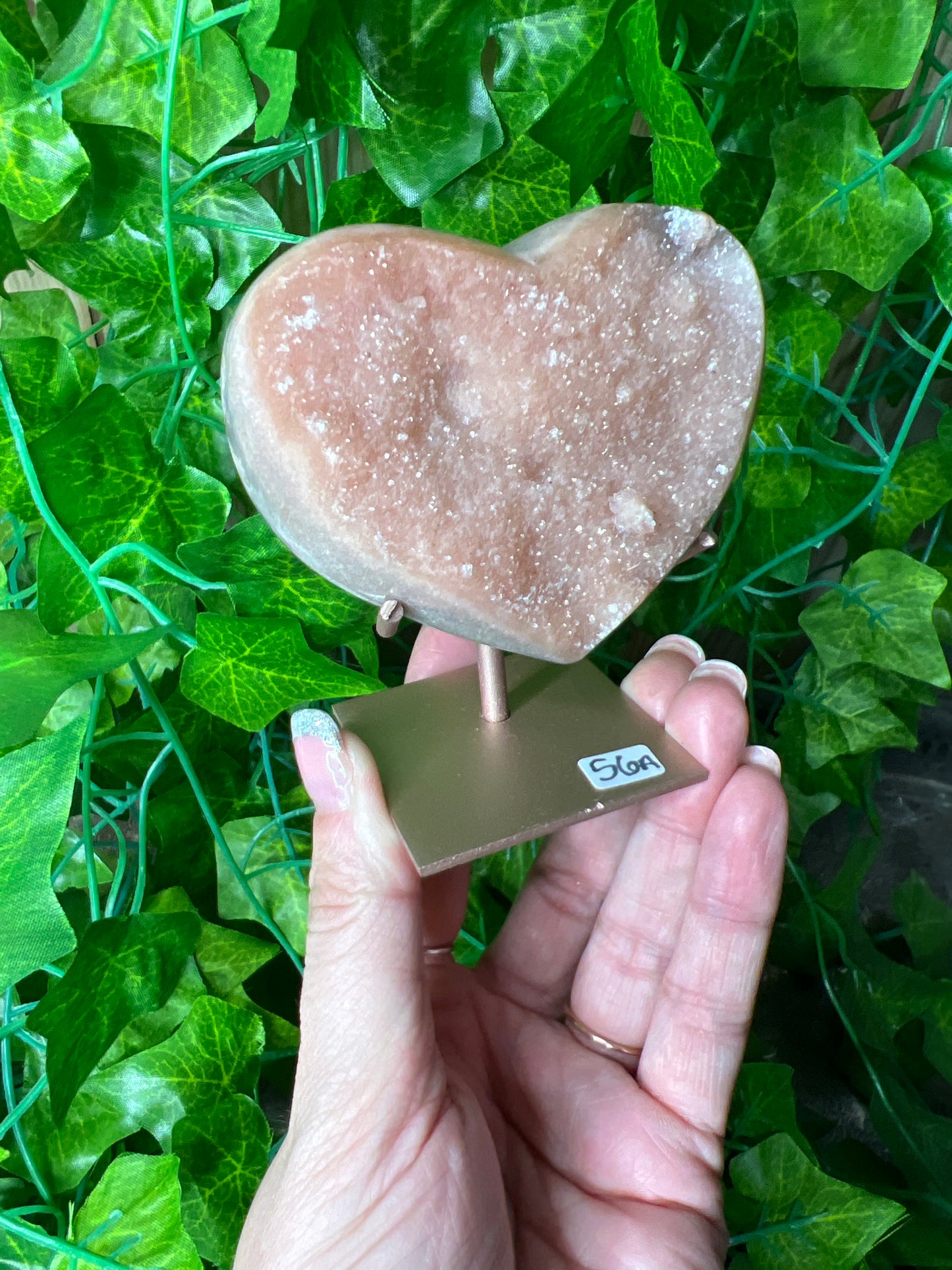 Pink Amethyst Heart on Stand (56a)