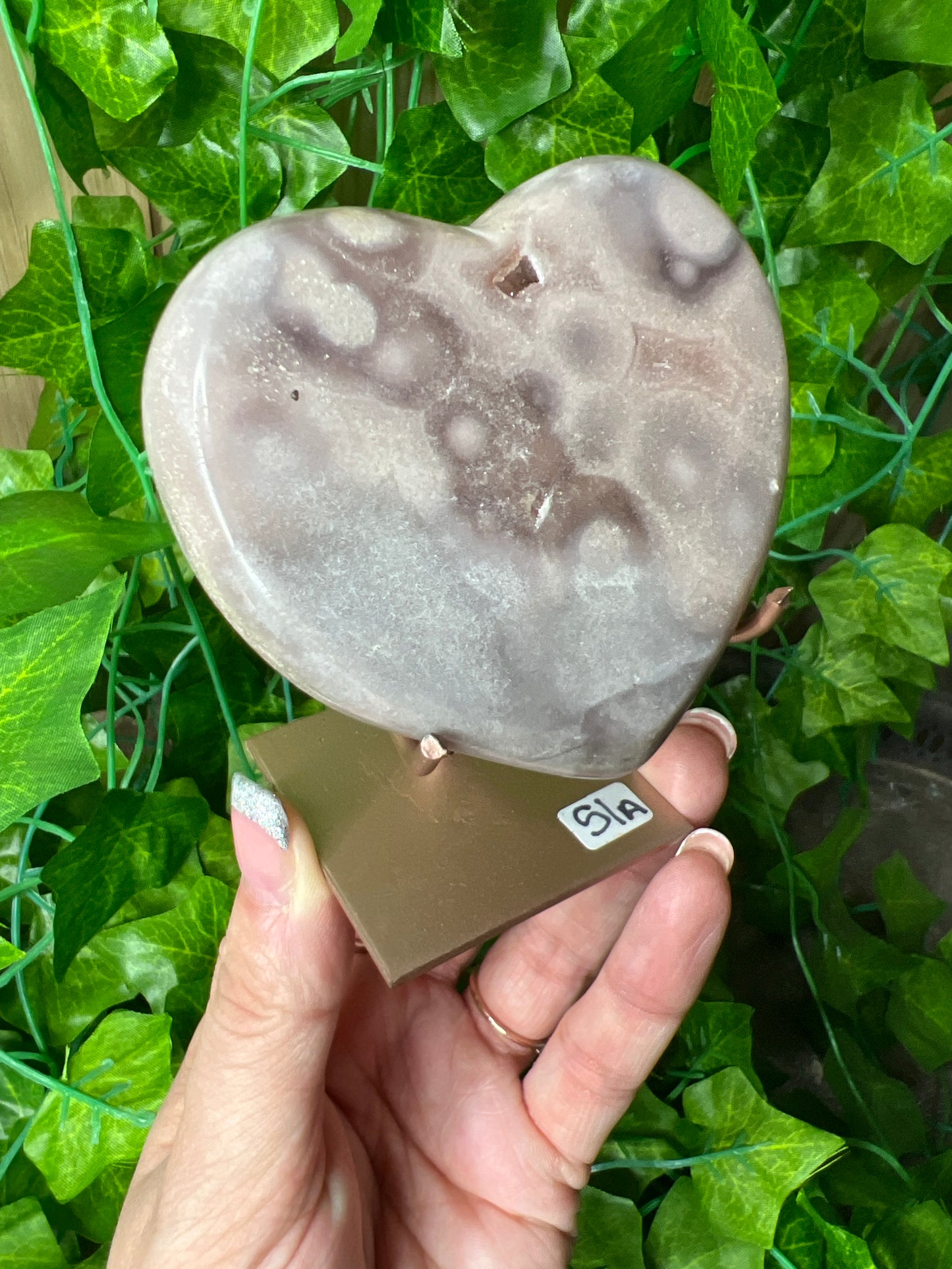Pink Amethyst Heart on Stand (51A)