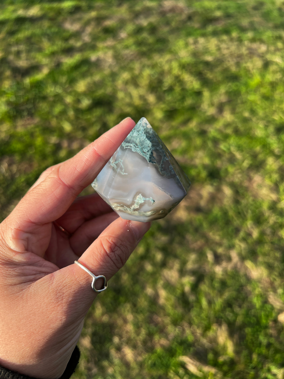 Quartz filled moss agate Pyramid