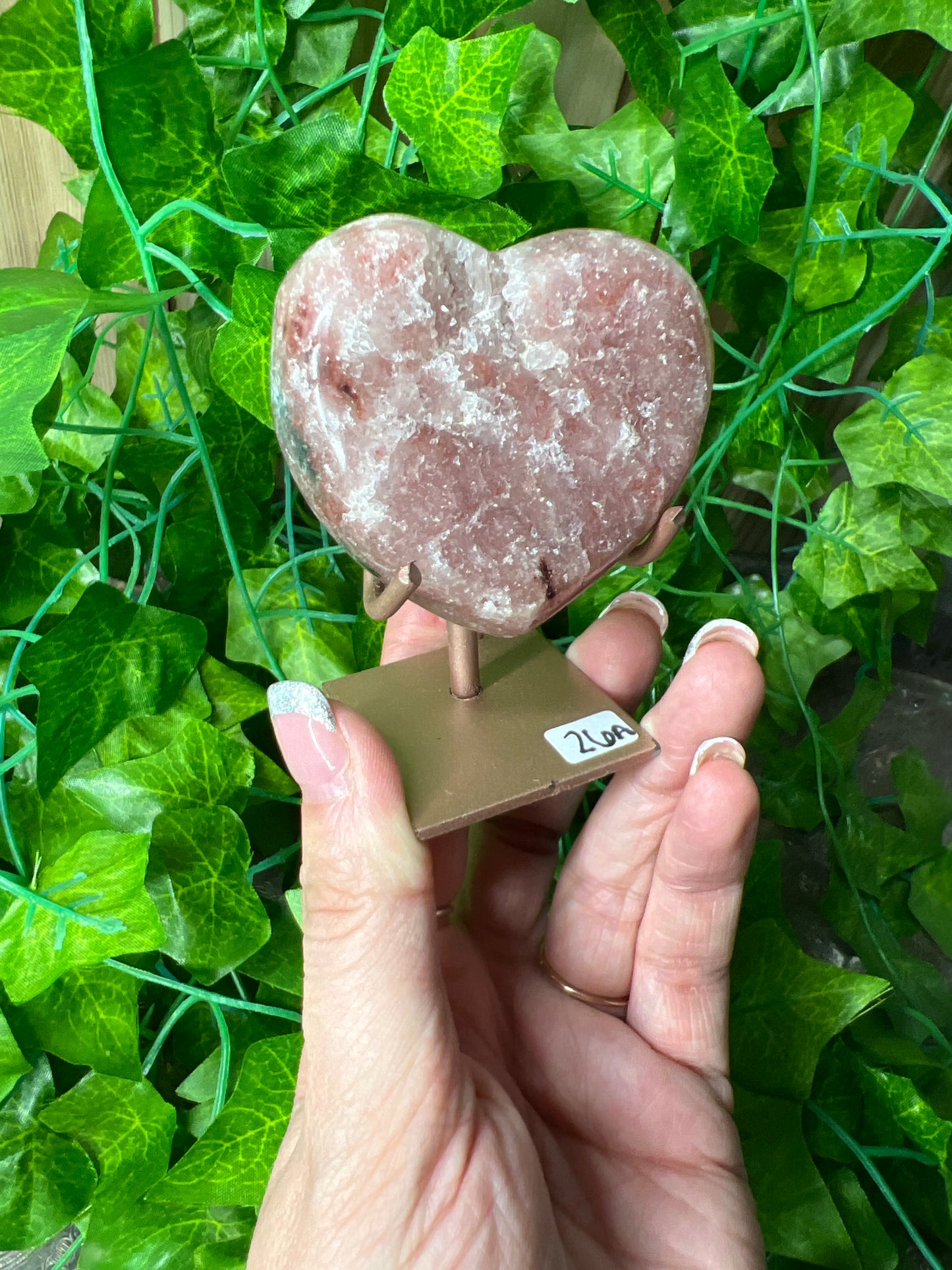 Pink Amethyst Heart on Stand (26a)