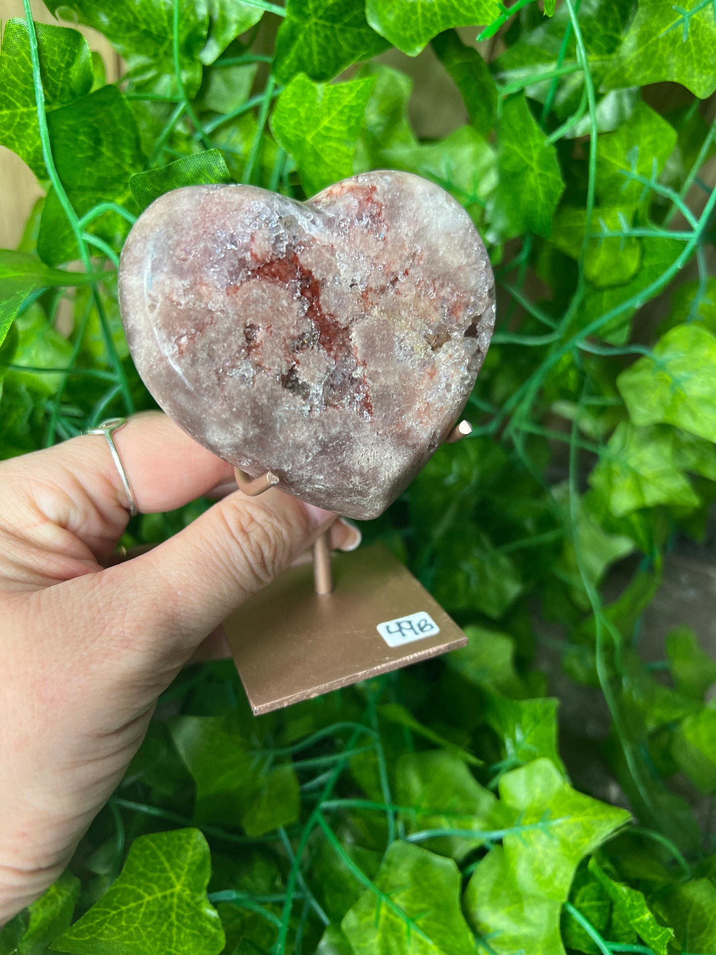 Pink Amethyst Heart on Stand (49B)