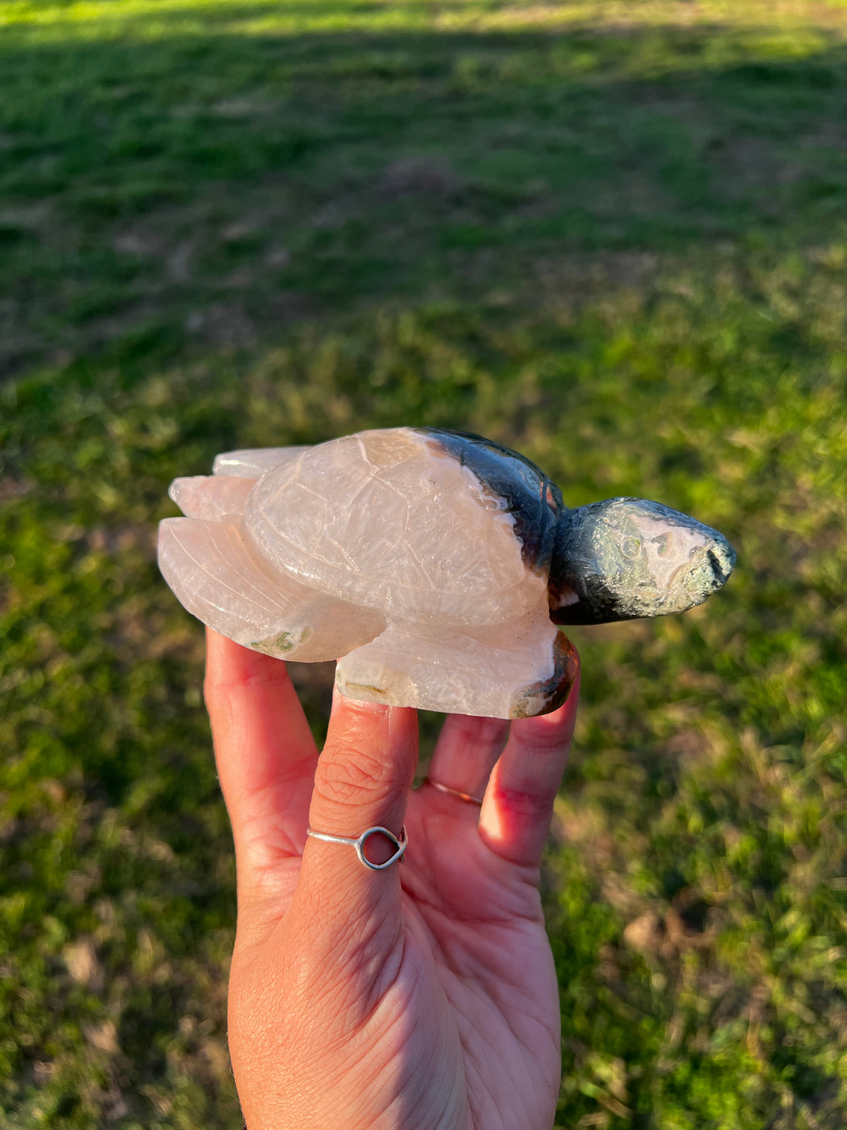 Quartz Filled Moss Agate Sea Turtle | Hand-Carved Crystal Turtle (72)