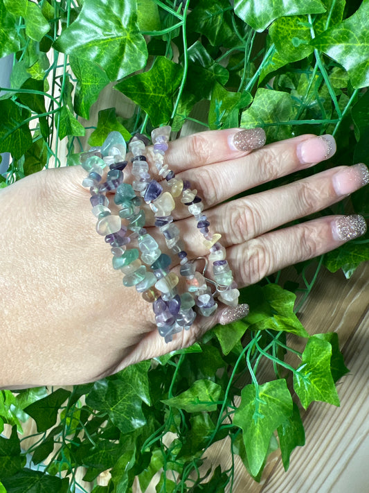 Rainbow fluorite chip bracelet