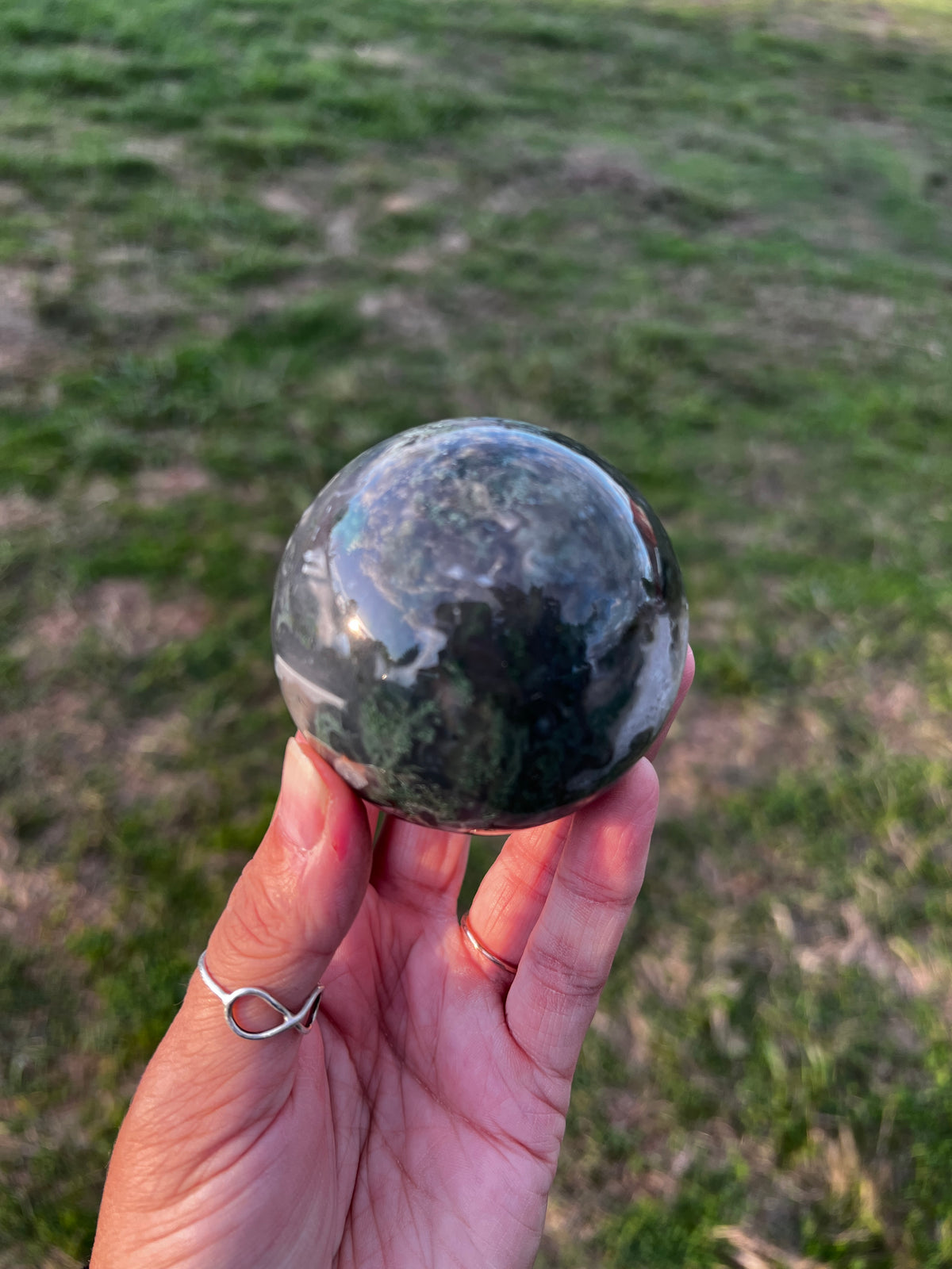 Dark & Moody Moss Agate Sphere | Natural Green Crystal Sphere