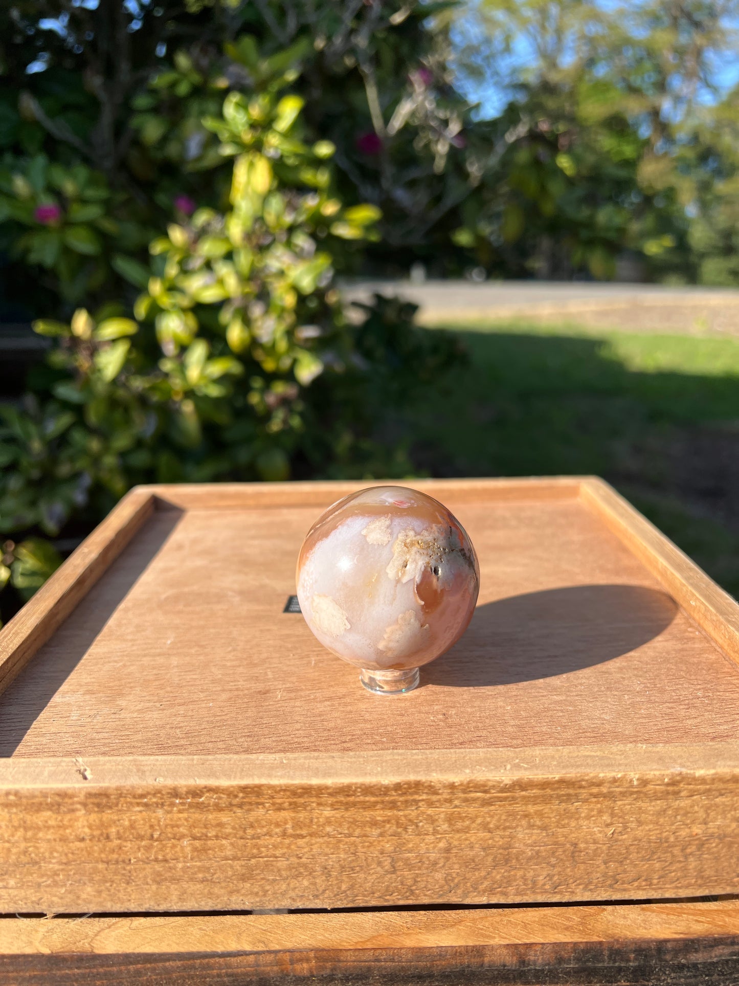 Flower agate carnelian sphere