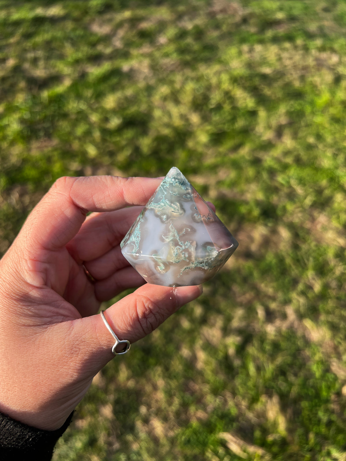 Quartz filled moss agate Pyramid