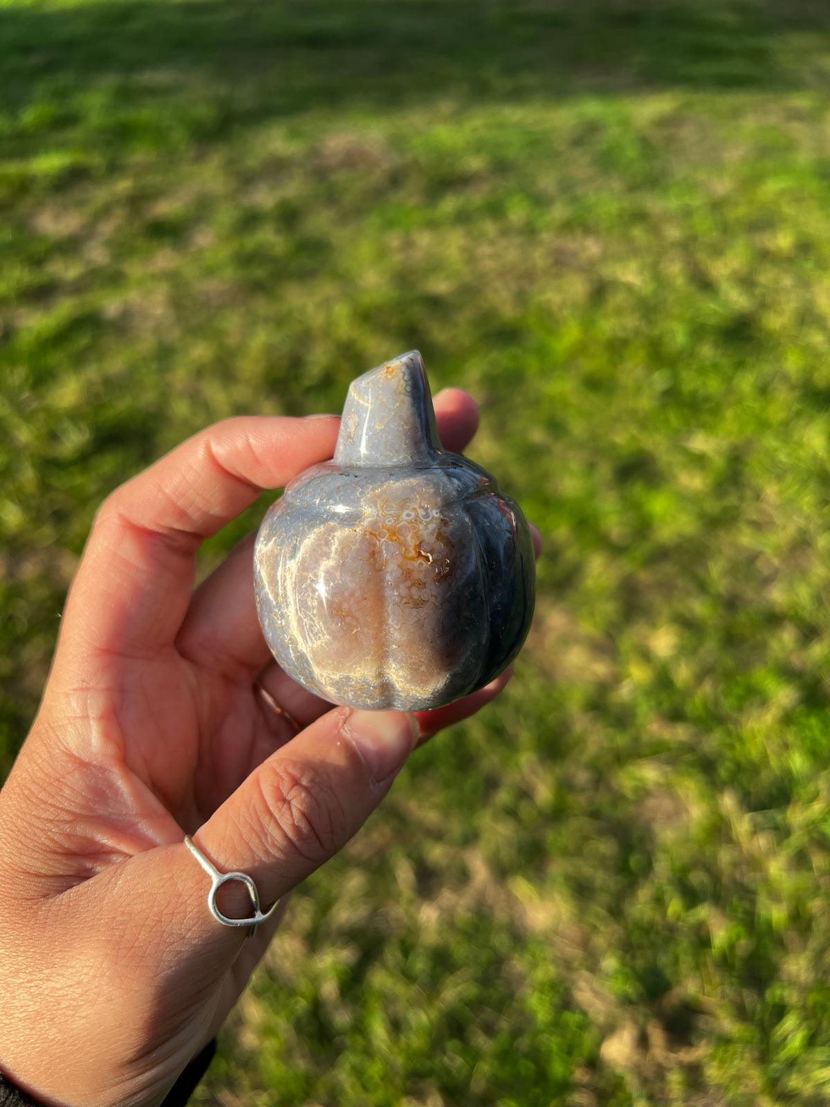 Hand carved Grape agate Pumpkin from Indonesia