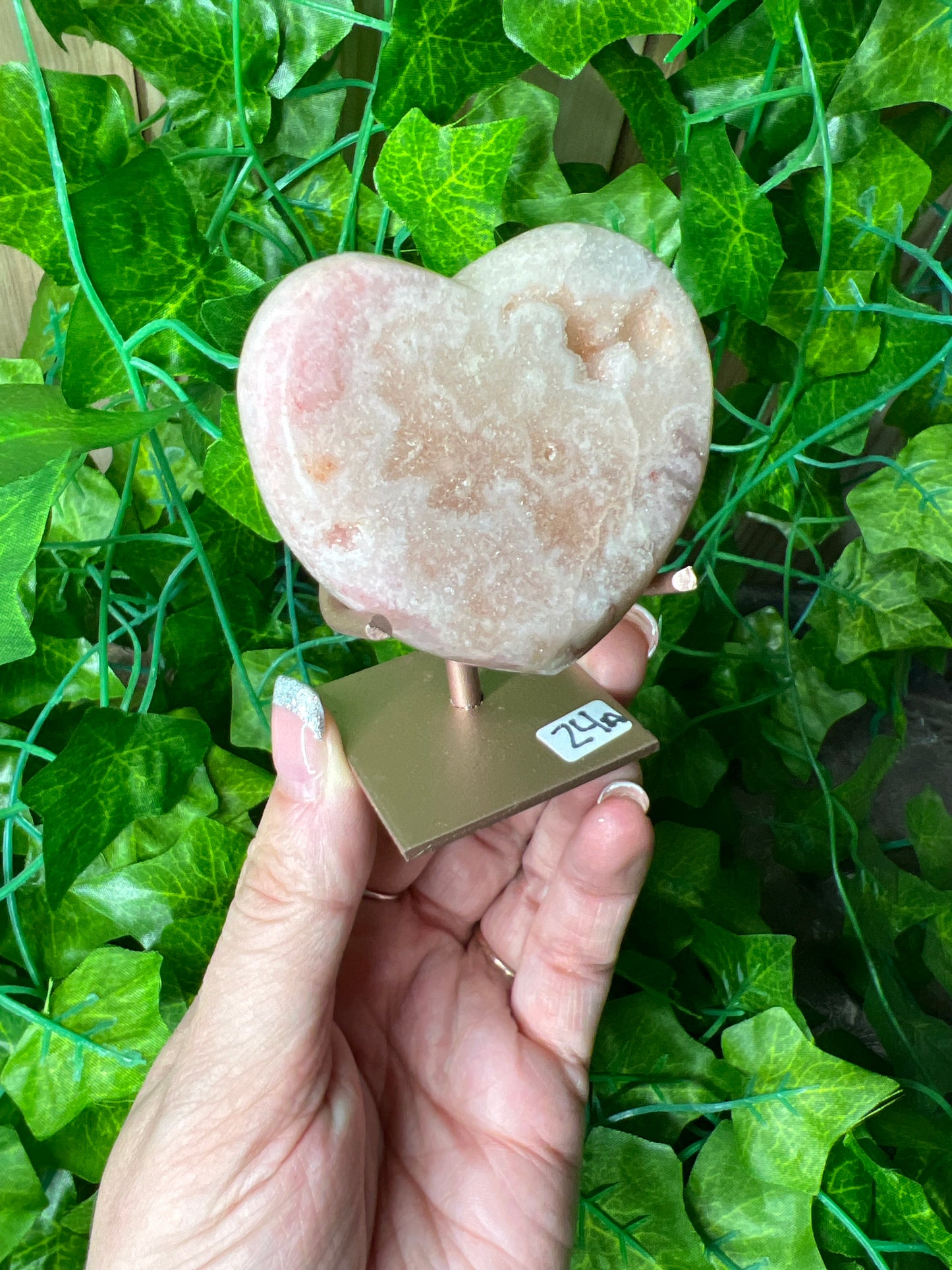 Pink Amethyst Heart on Stand (24A)