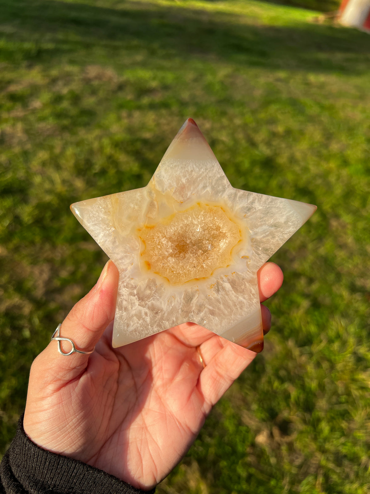 Banded Druzy Agate Star | Natural Agate Crystal Carving Option B