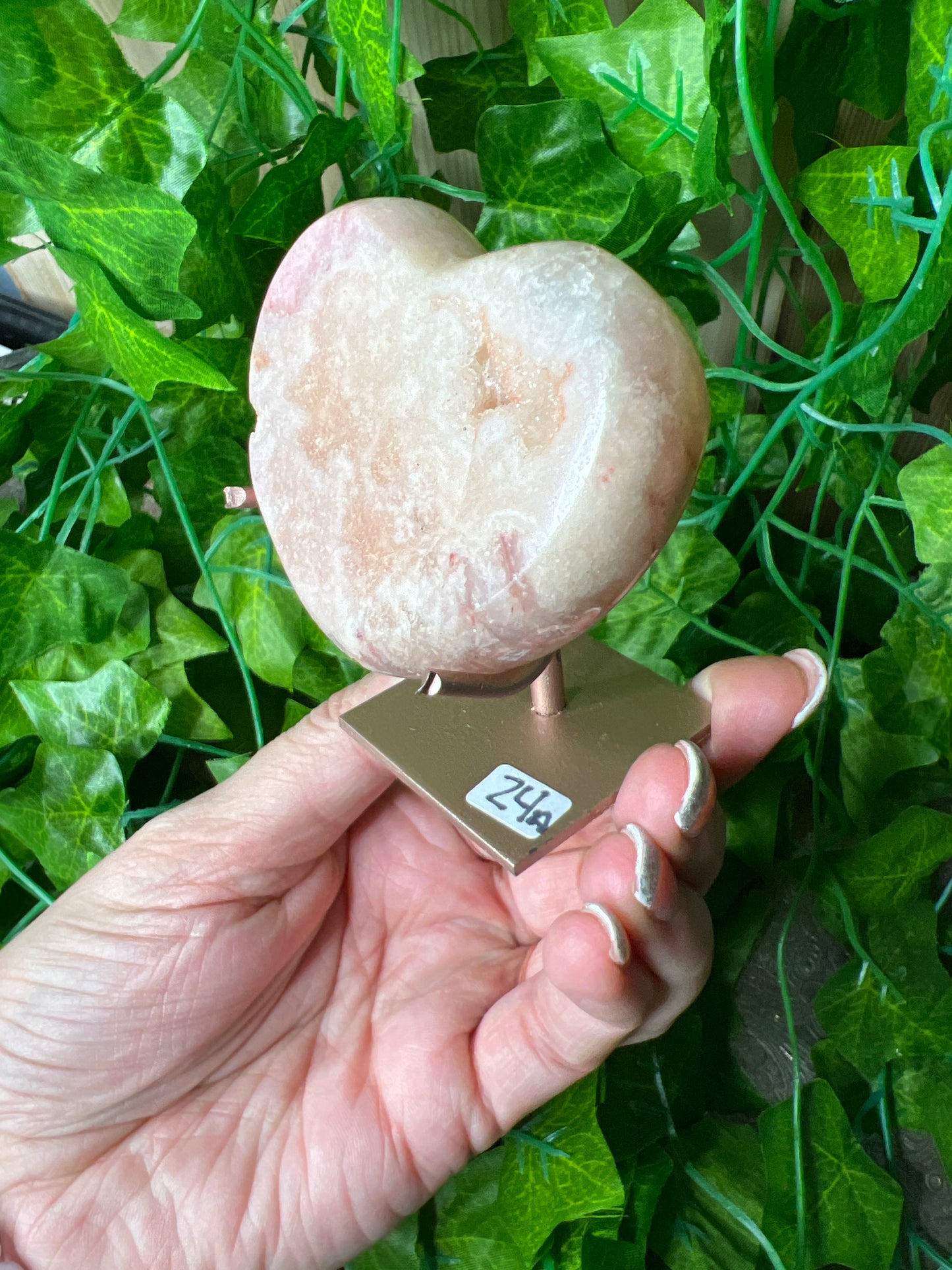 Pink Amethyst Heart on Stand (24A)
