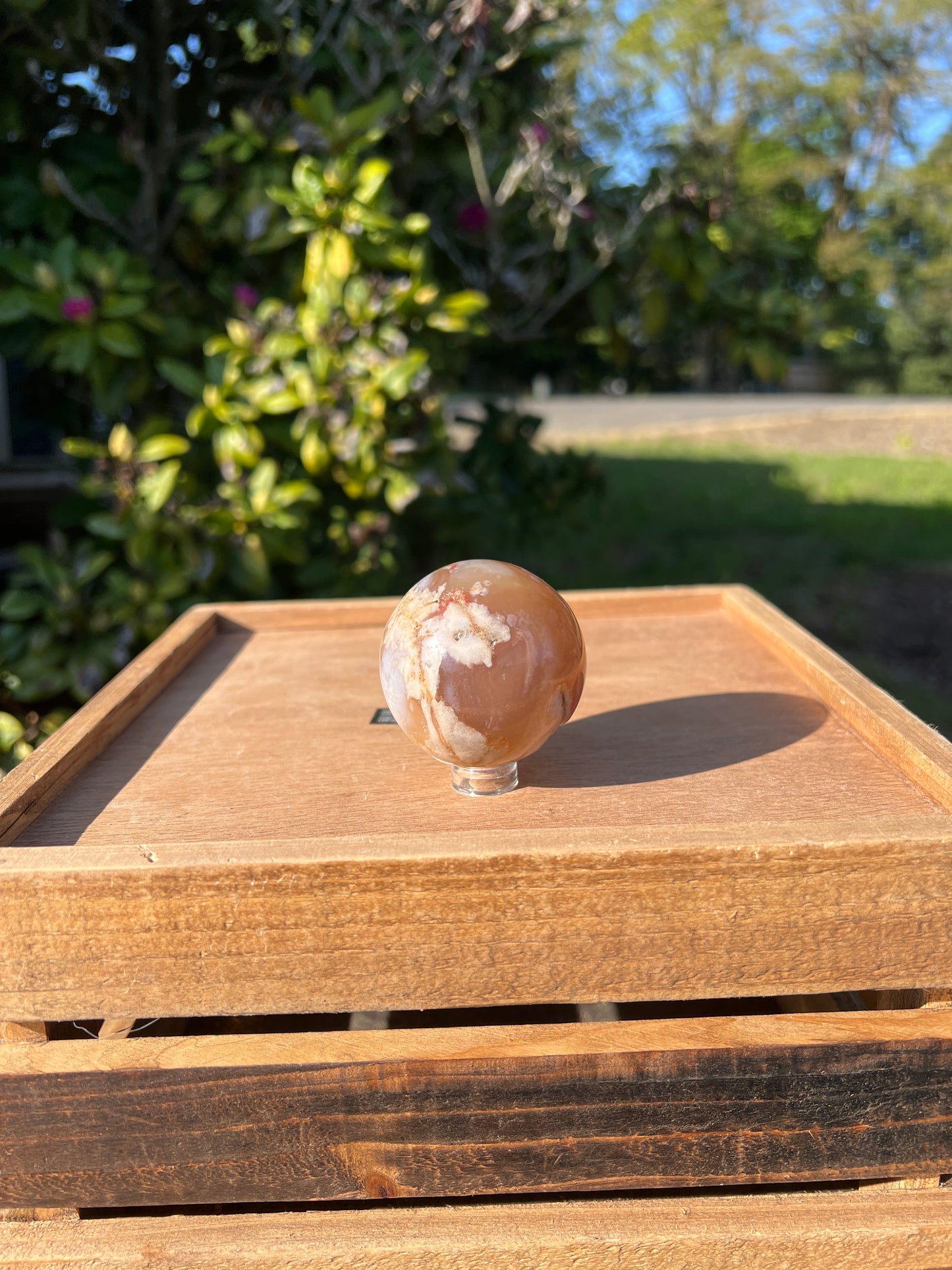 Flower agate carnelian sphere